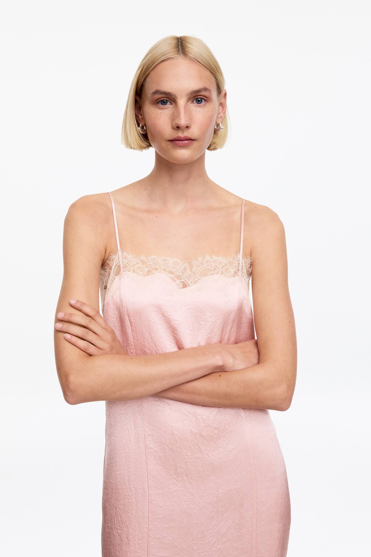 Rochie Slip cu Dantelă - Roz/Maro/Negru - 4