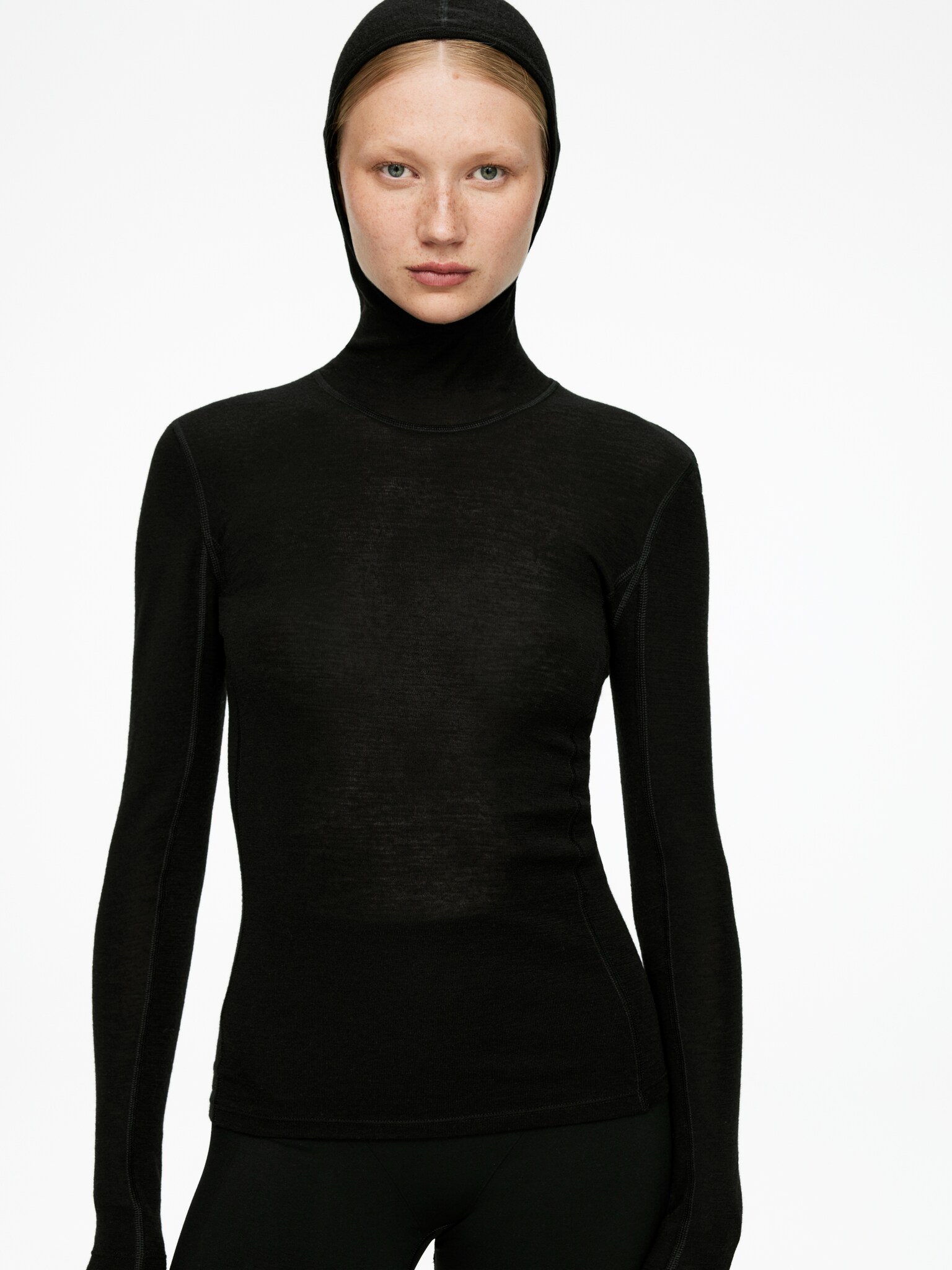 Pull à capuche en laine - Noir/Rouge - 6