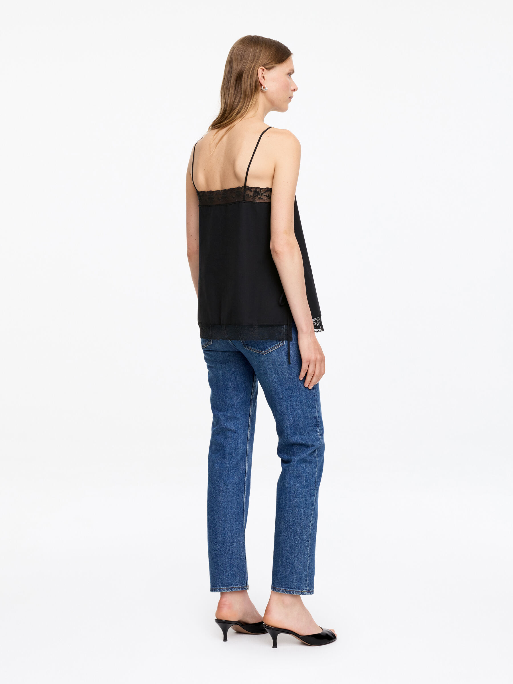 Haut à bretelles en coton avec bordure en dentelle - Noir - Regular fit - Femme - StillMedia/Lookbook - 5