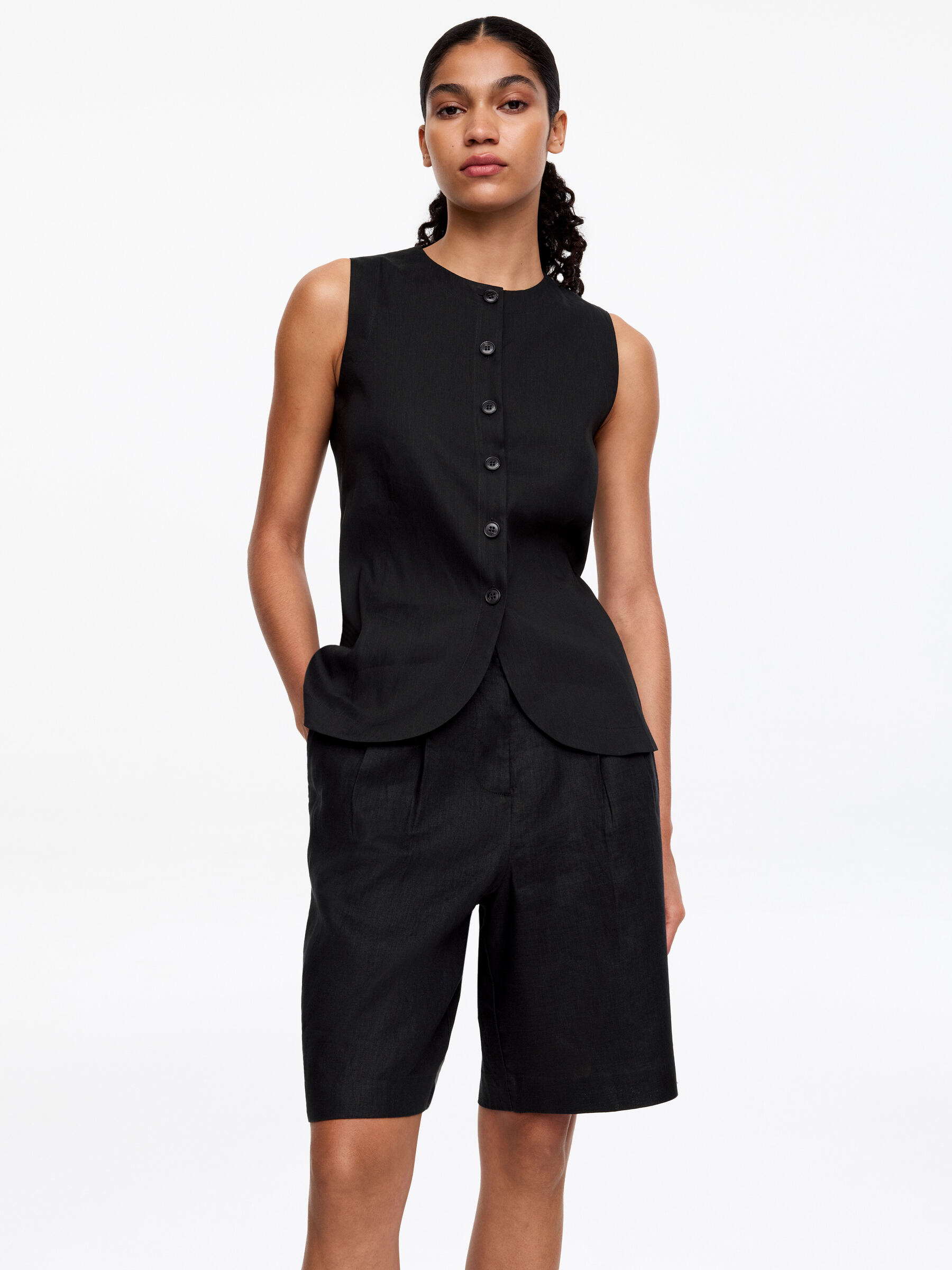 Linen-Blend Waistcoat - Black - Regular fit - Women - StillMedia/Lookbook - 16