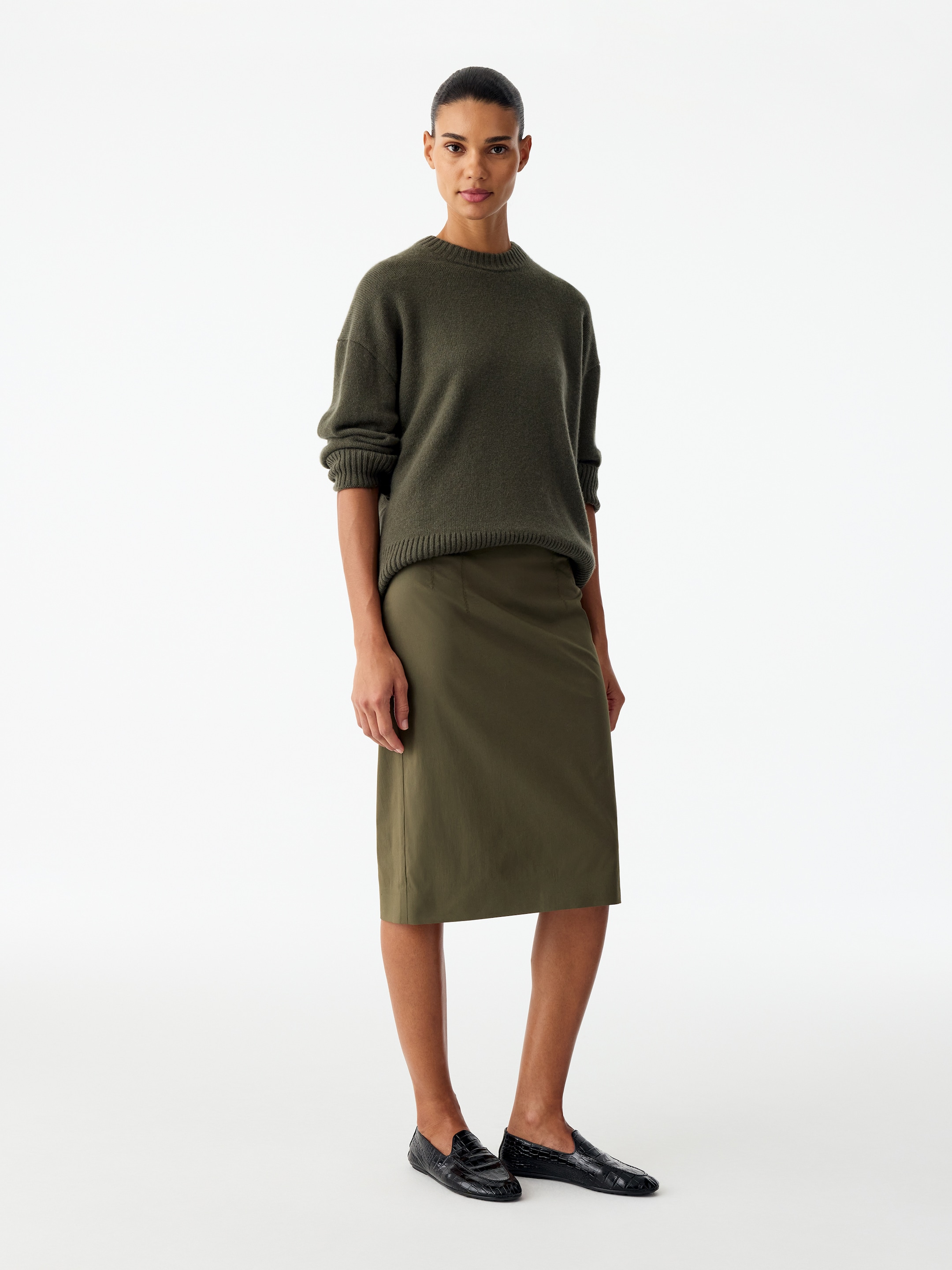 Stretch Cotton-Blend Skirt - Khaki Green - Regular fit - women - StillMedia/Lookbook - 9