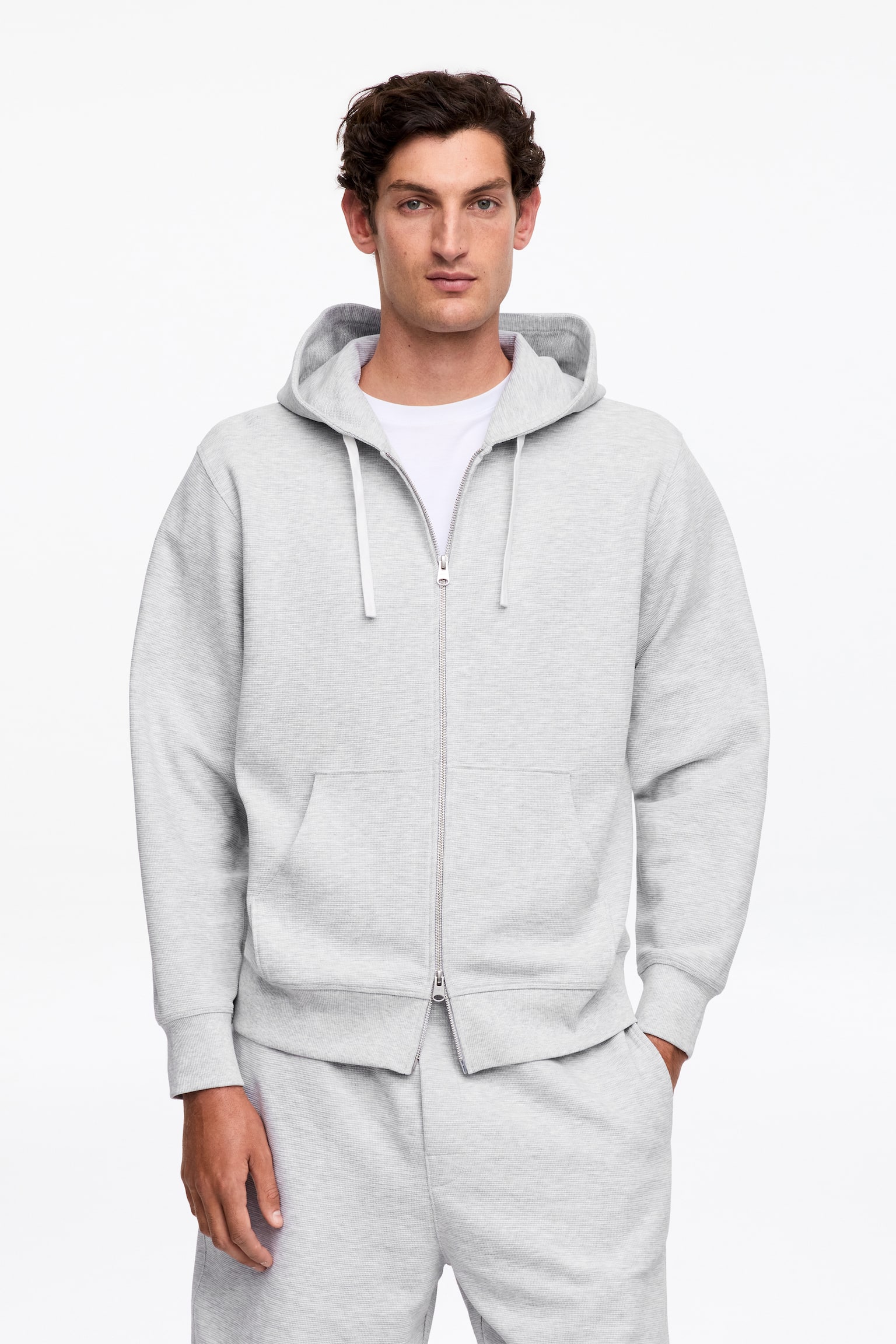 Jersey hoodie met rits - Lichtgrijs gemêleerd - 1