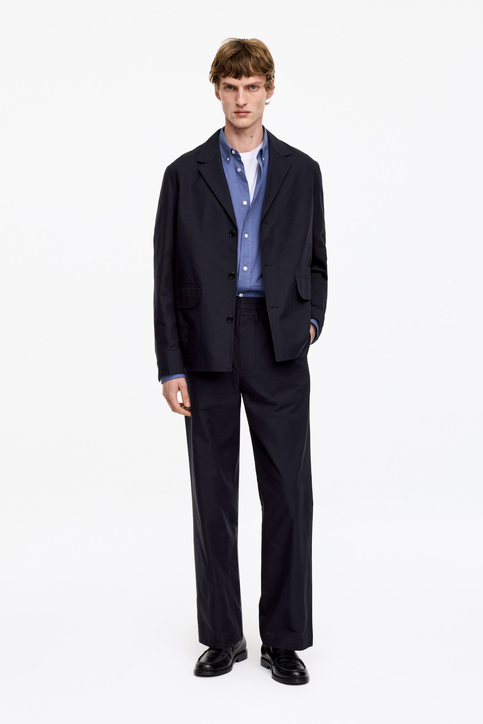 Hopsack-Blazer aus Baumwolle - Dunkelblau - 1