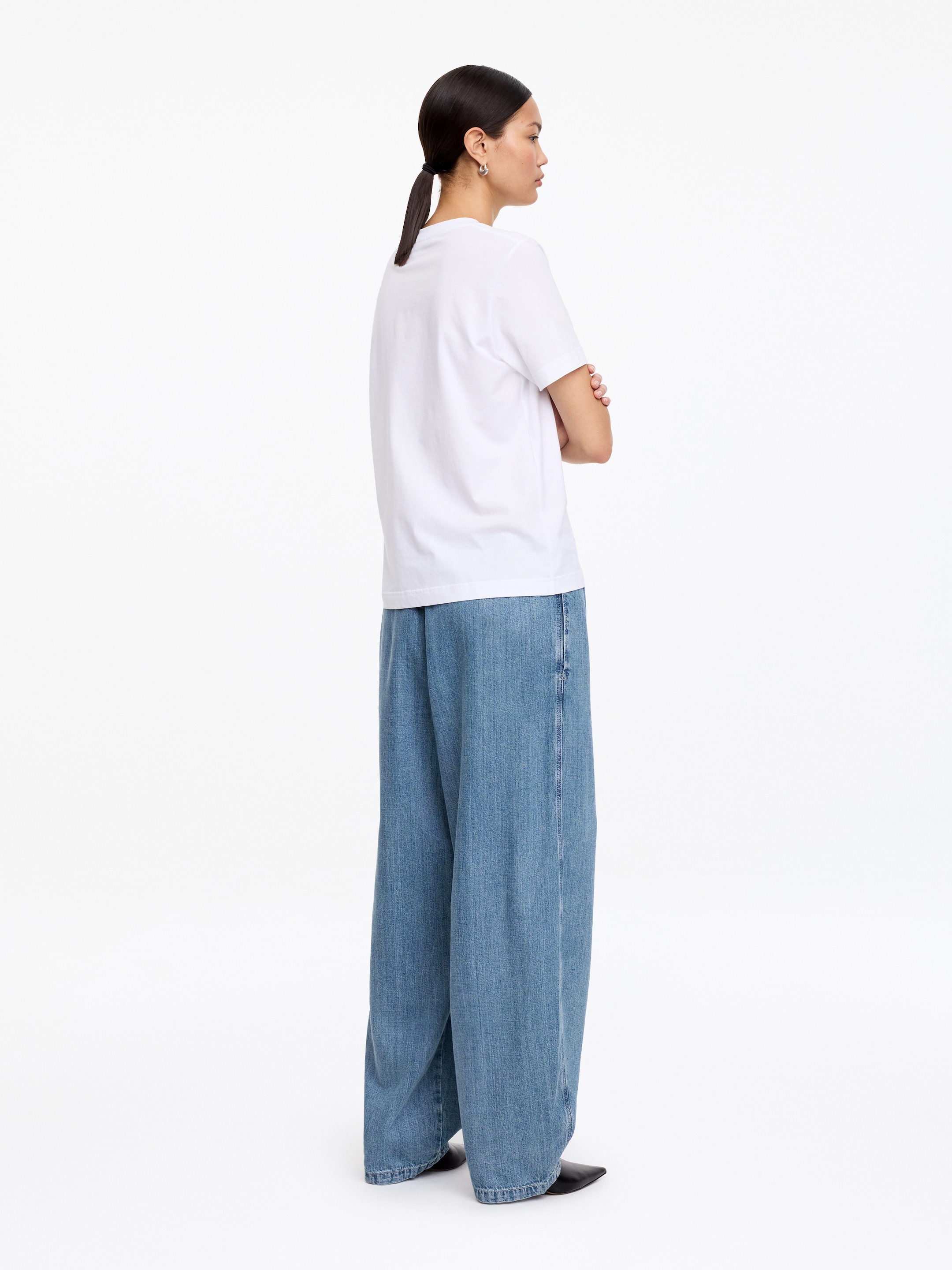 Pantaloni pull on in denim - Blu lavato - Regular fit - Women - StillMedia/Lookbook - 5