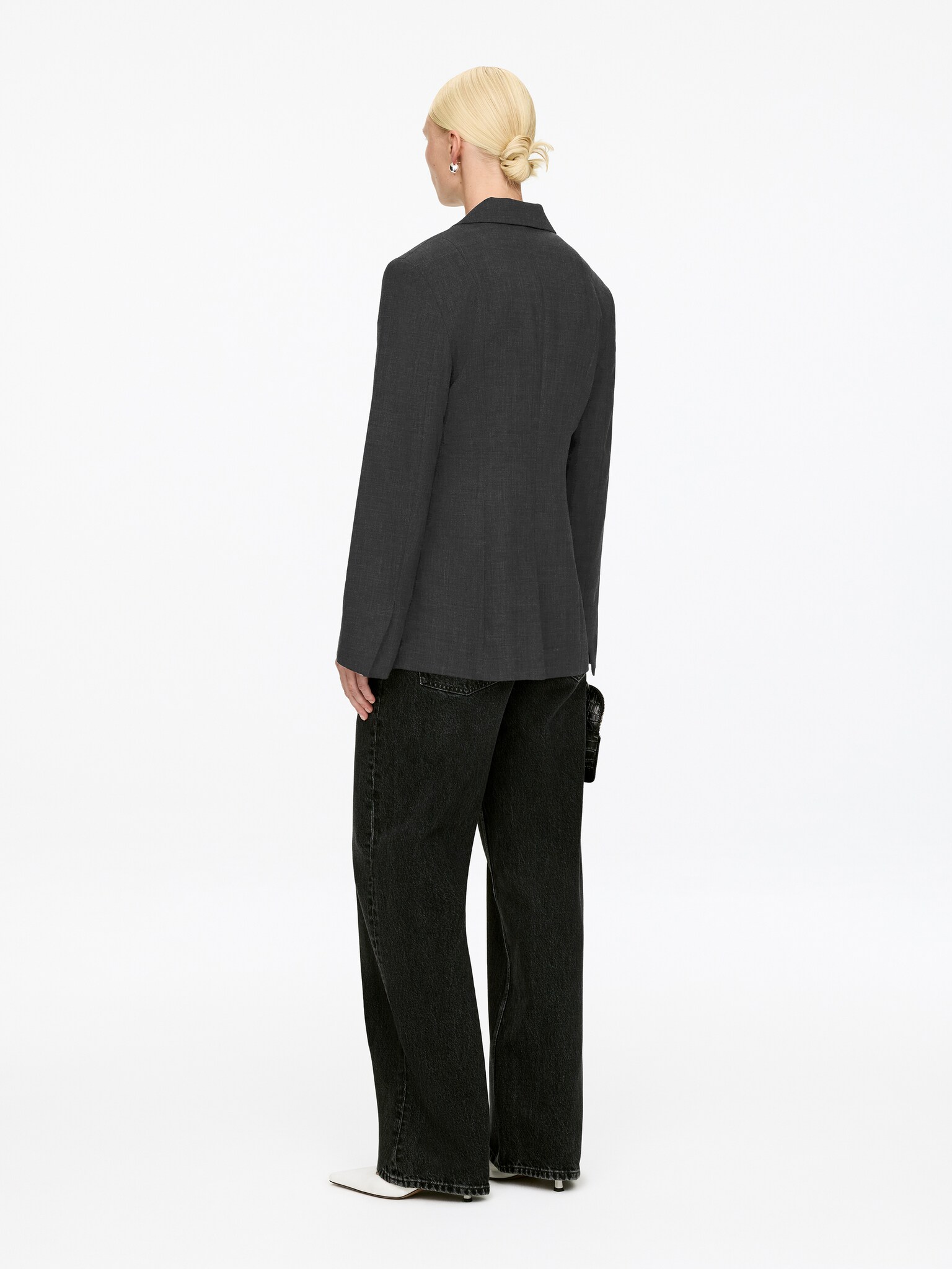 Slim Single-Breasted Blazer - Szary - 3