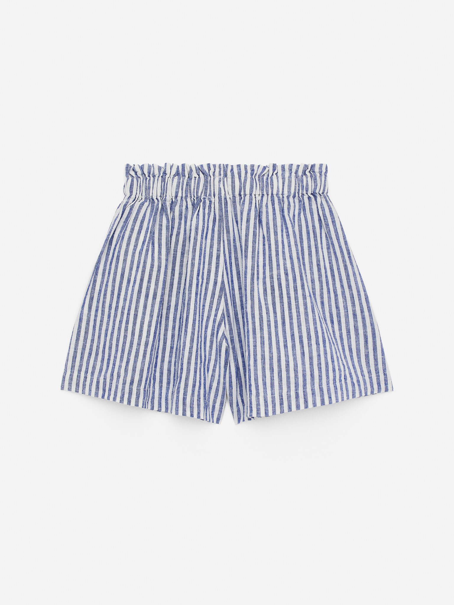 Široké ľanové šortky - Modrá/Biela - 3