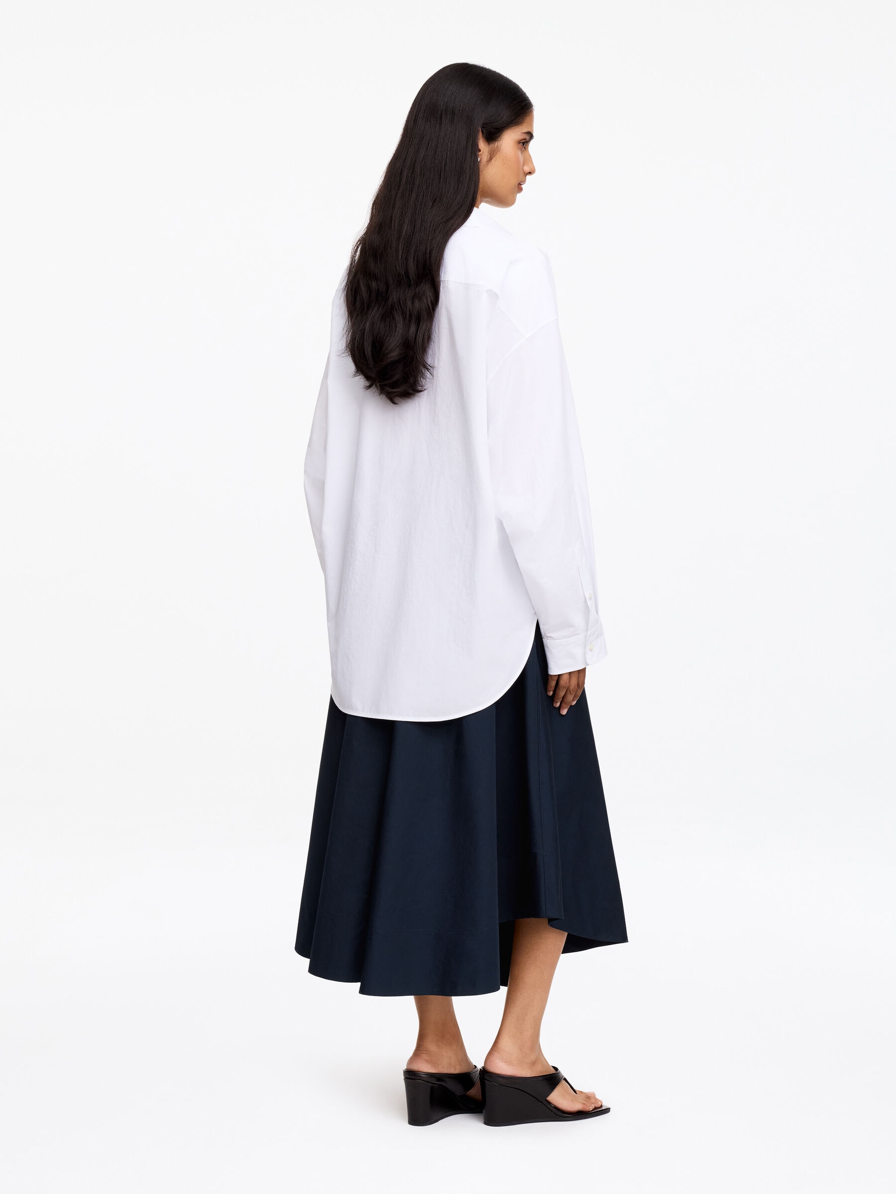 Wide Cotton Skirt - Dark Blue - Regular fit - Women - StillMedia/Lookbook - 2