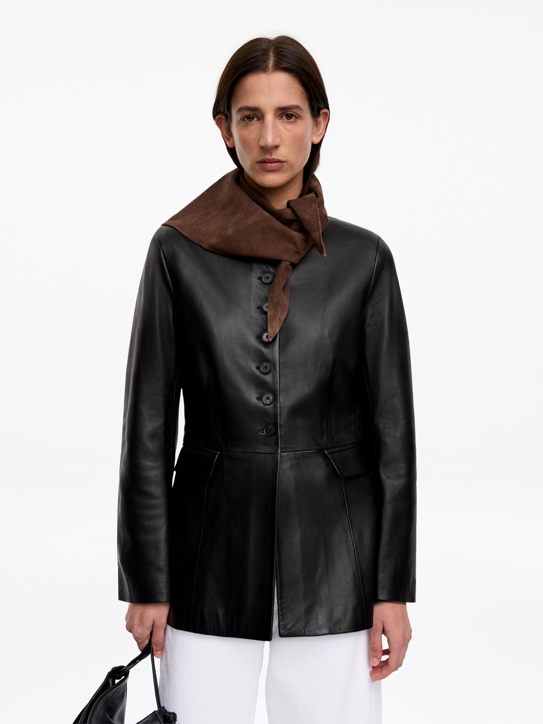 Collarless Leather Blazer - Black - Slim fit - Women - StillMedia/Lookbook - 10