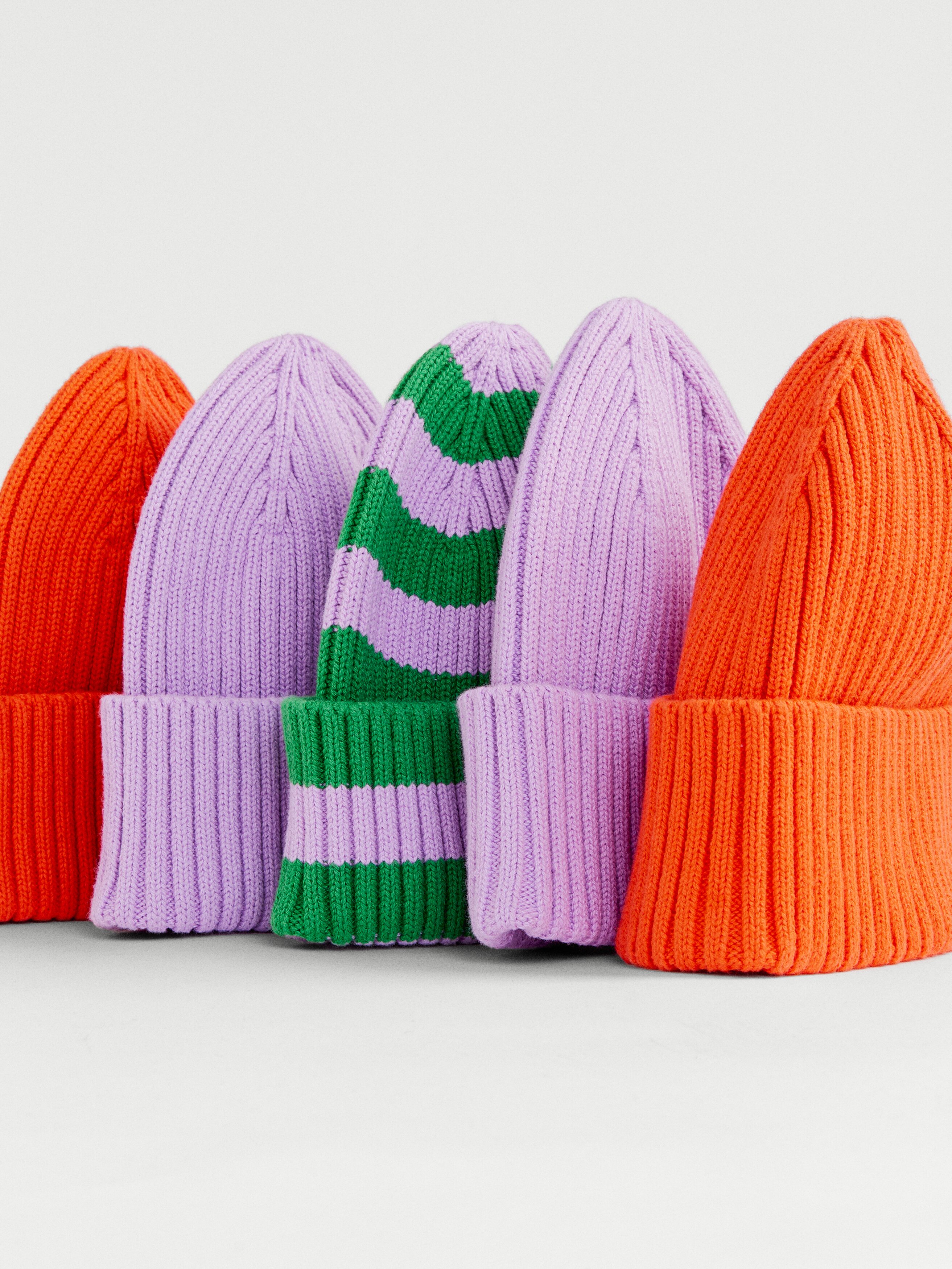 Rib-Knitted Beanie - Lilac/Pink/Red/Blue/Burgundy/Orange/Pink/Beige