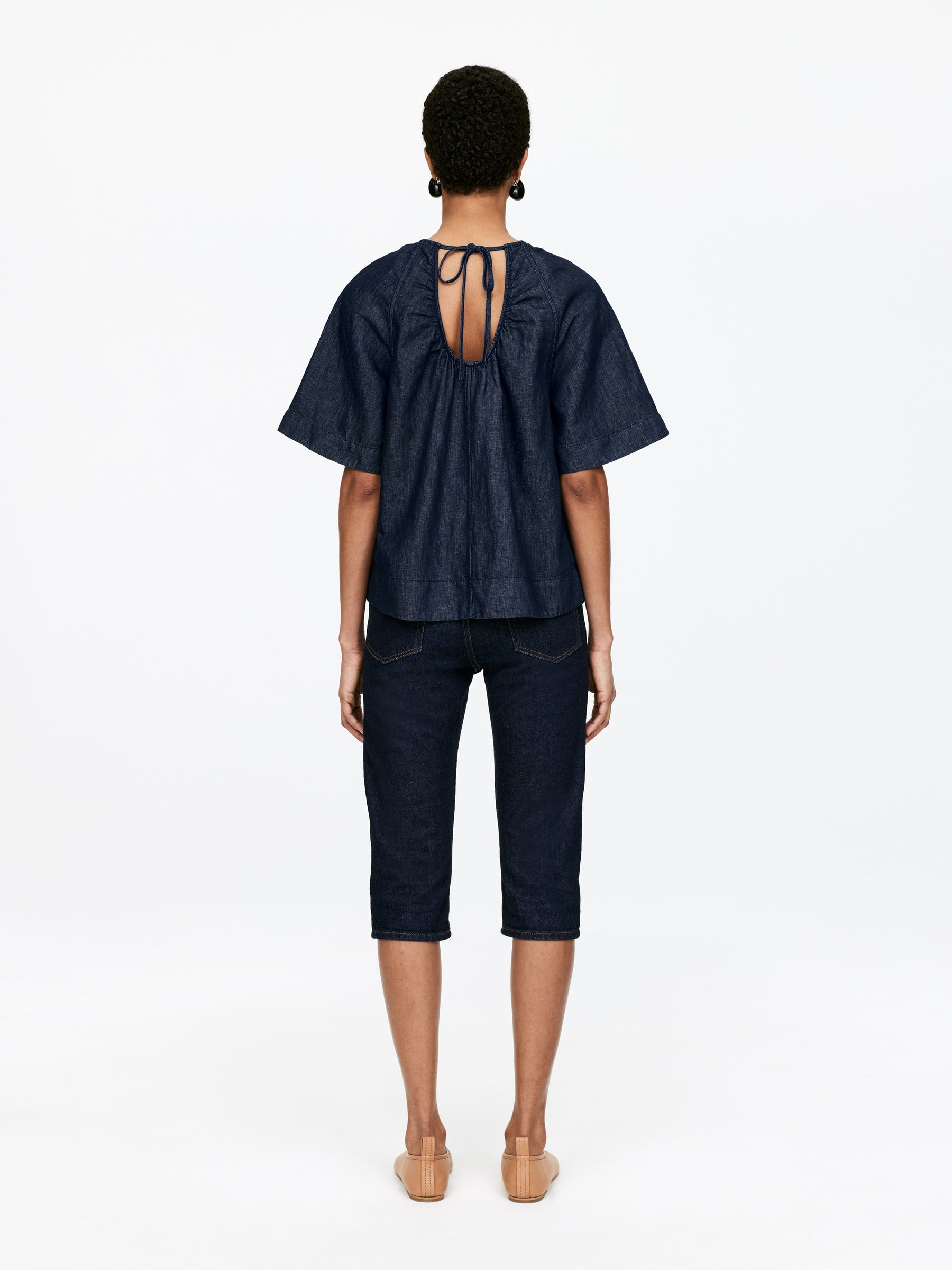 Gathered Denim Blouse - Dark Blue - Loose fit - Women - StillMedia/Lookbook - 6