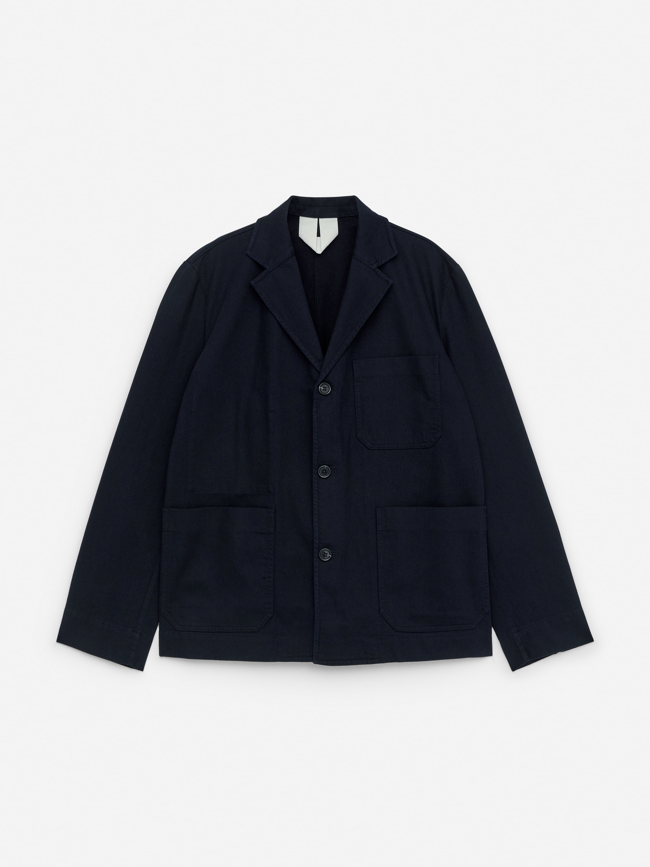 Blazer in cotone e lino - Blu scuro/Bianco