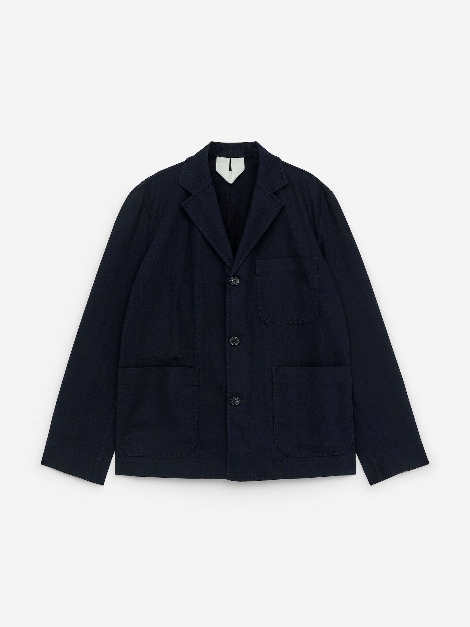 Blazer en coton et lin - Bleu foncé/Blanc - 2