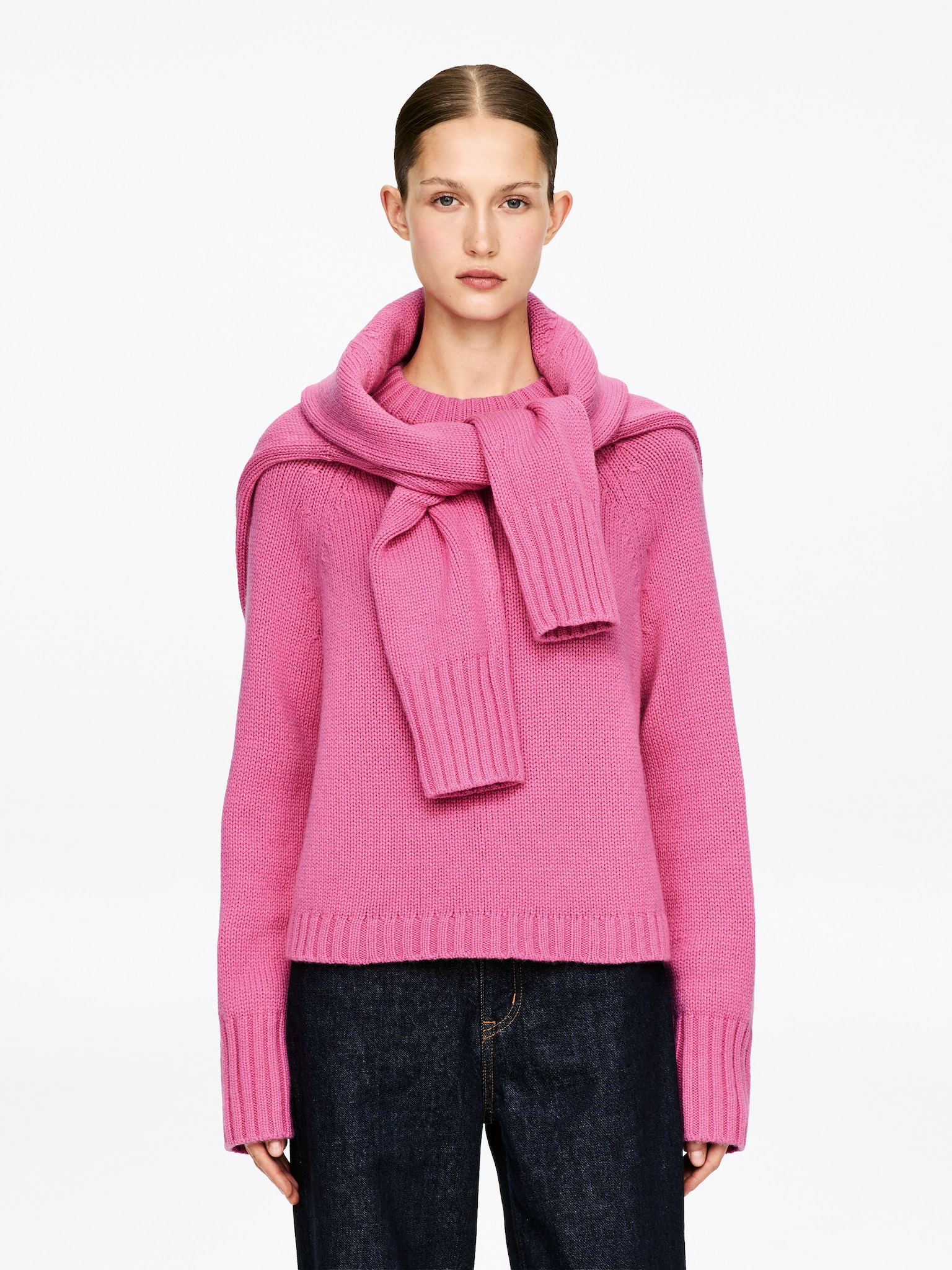 Chunky Pure Cashmere Jumper​ - Pink/Brown - 1