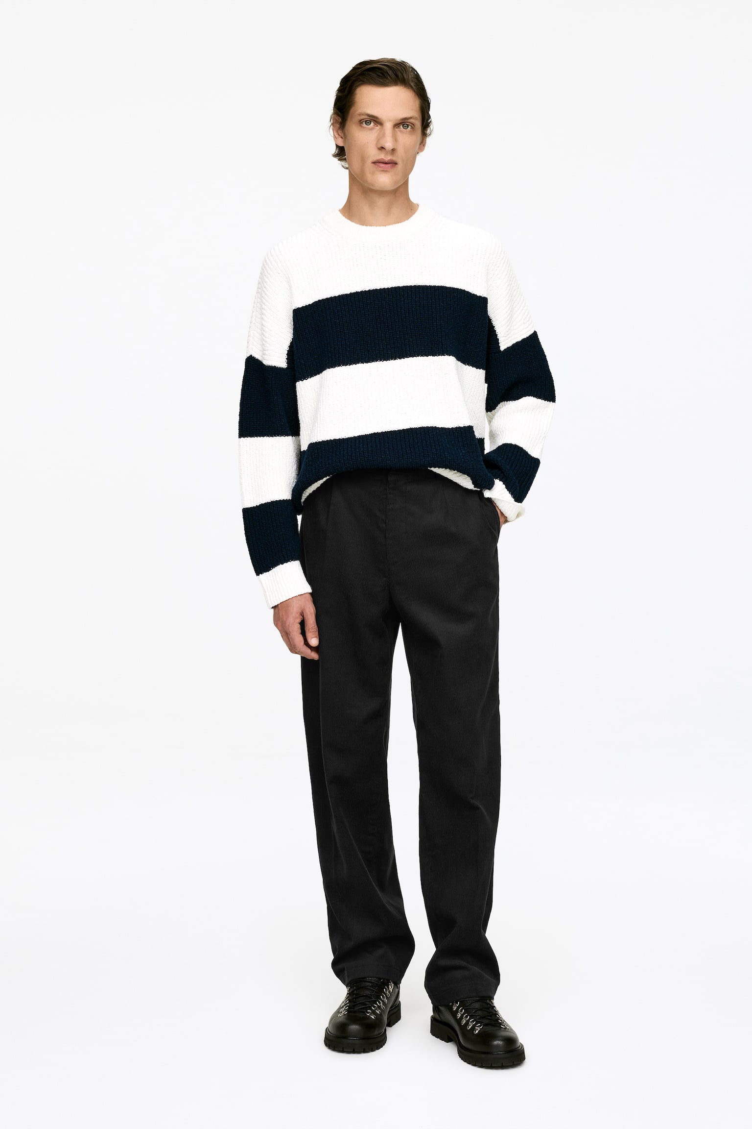 Uvolněné manšestrové kalhoty - Černá/Zelená - 1