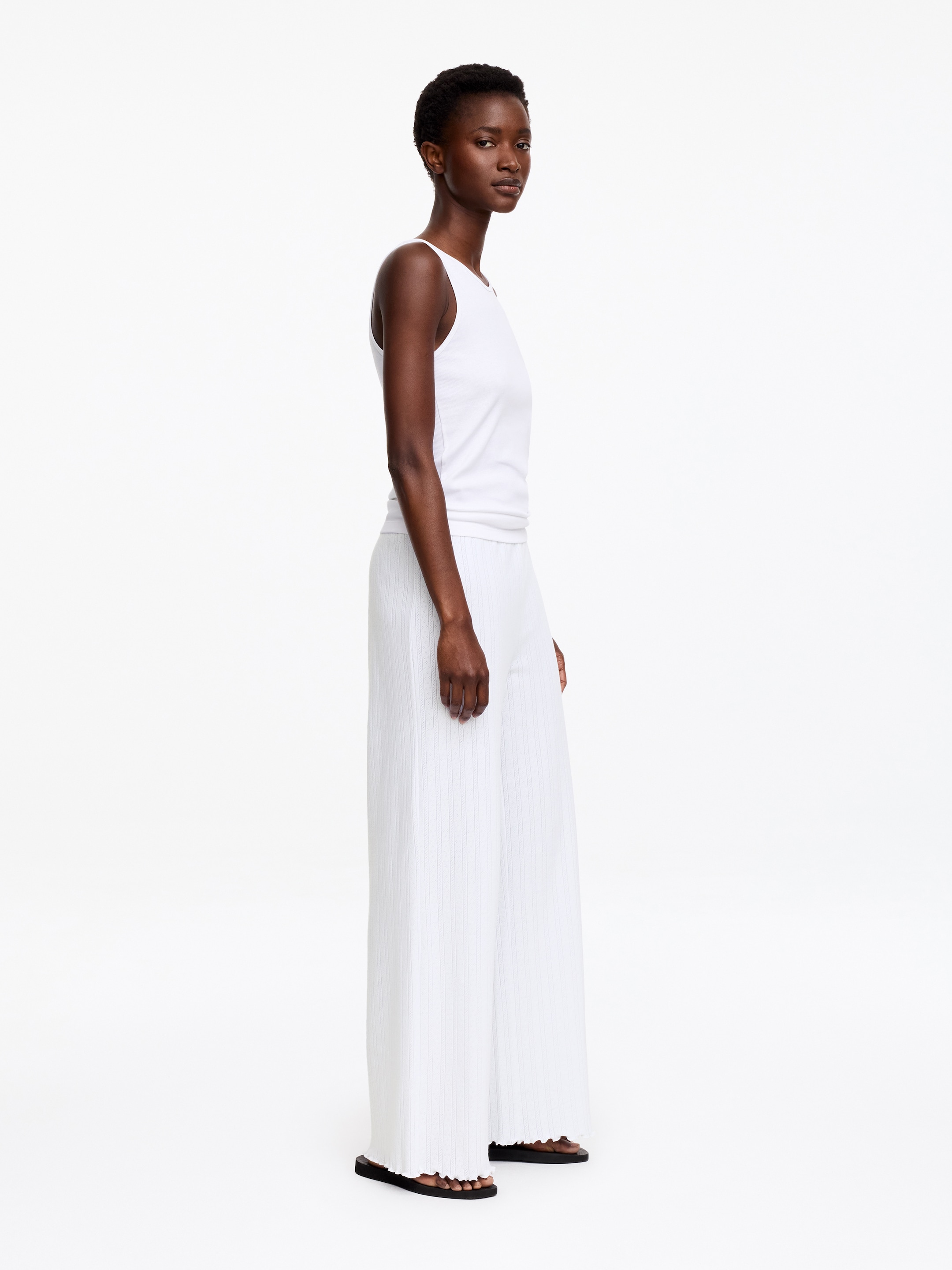Pointellestickade byxor - Vit - Regular fit - Women - StillMedia/Lookbook - 5