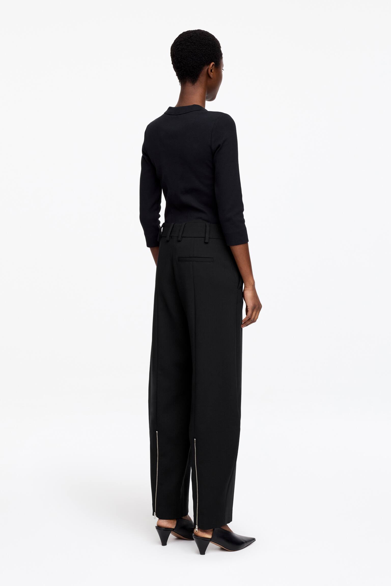 Bukser med tøndeformede ben og lynlås - Sort - 5