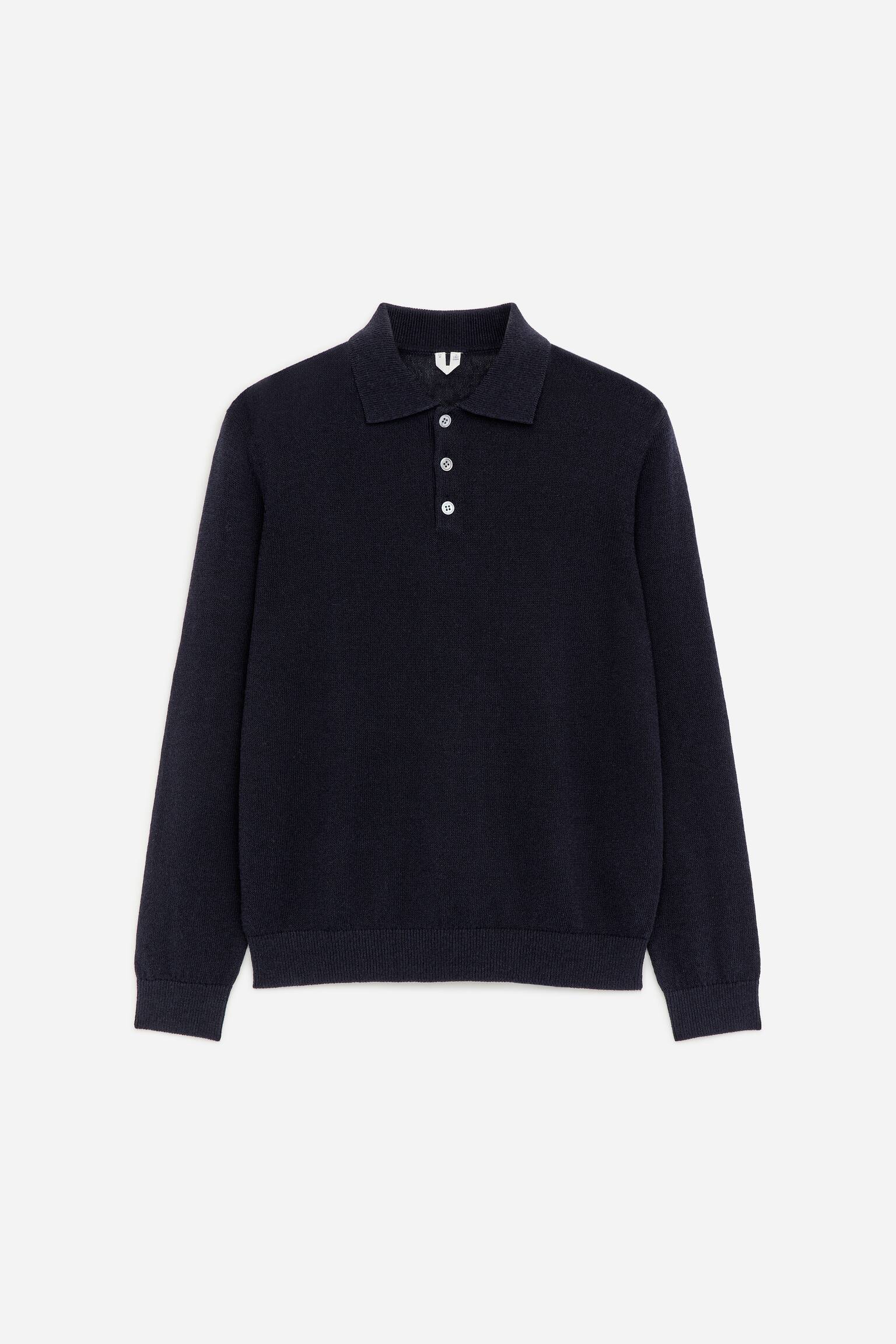 Polo shirt i linneblandning - Mörkblå/Brunmelerad - 2