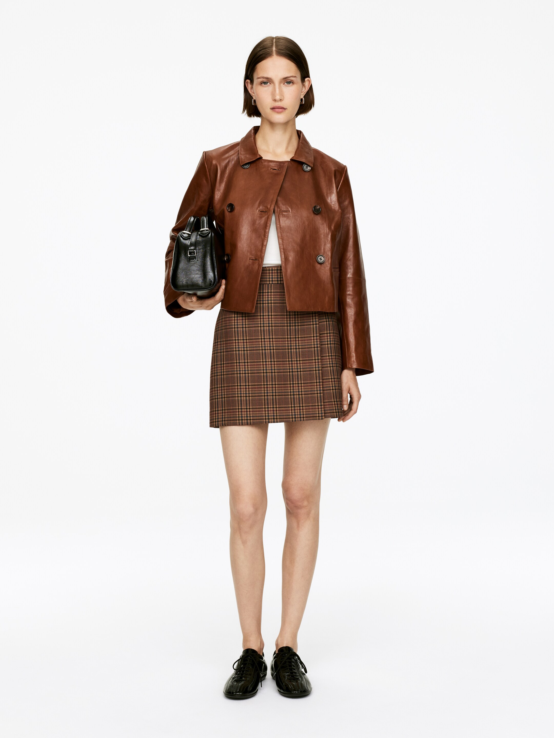 Vis større bilde: Omslagsskjørt - Mørk beige/rutete - DAME | H&M NO 1