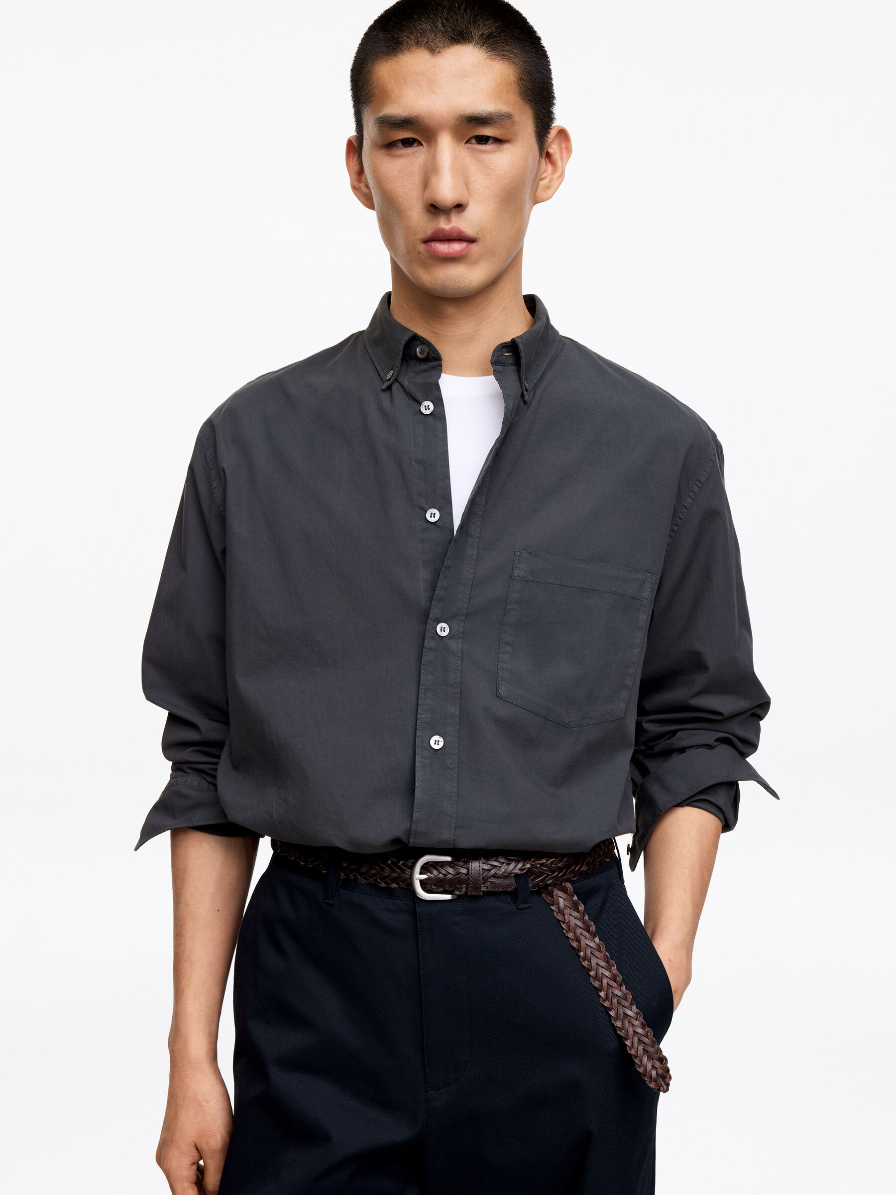 Vid poplinskjorta - Mörkblå - Relaxed fit - Men - StillMedia/Lookbook - 9