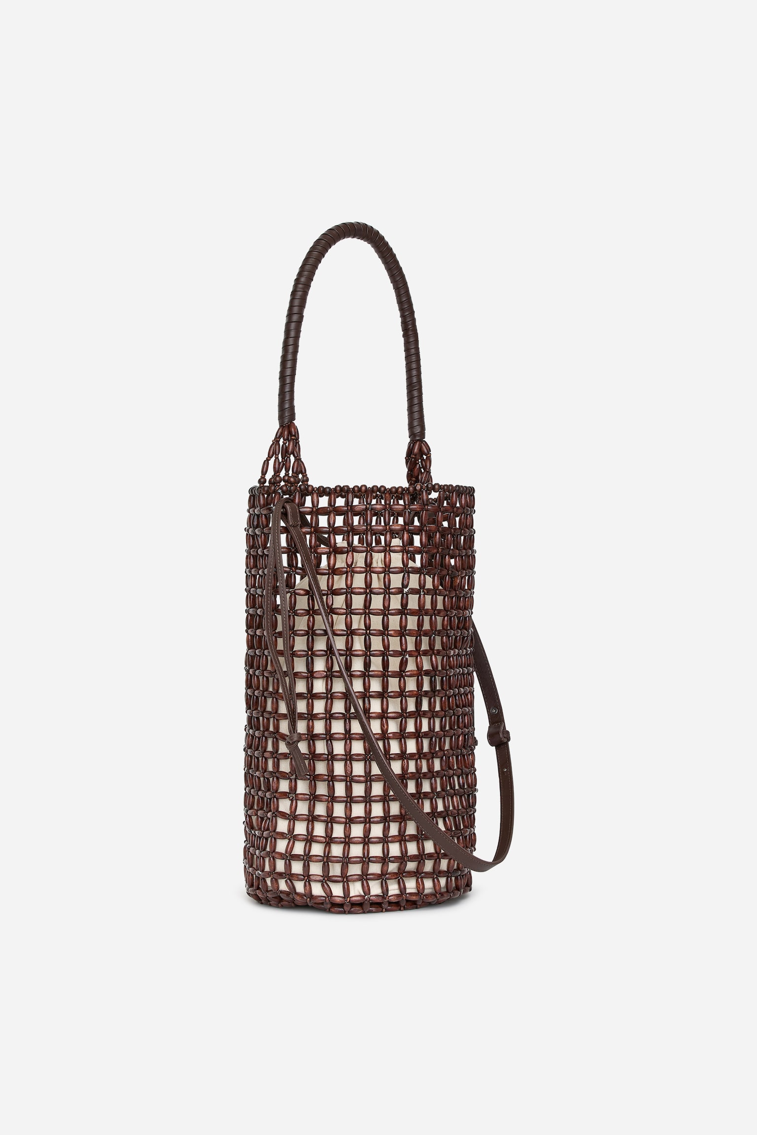 Kabelka s korálkami a koženými detailmi - Tmavohnedá - 3