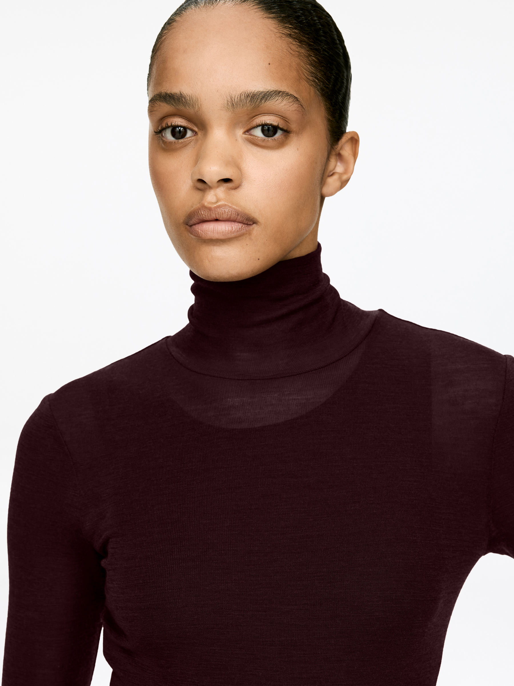 Roll-Neck Wool Top - Burgundy - Slim fit - Women - StillMedia/Lookbook - 5