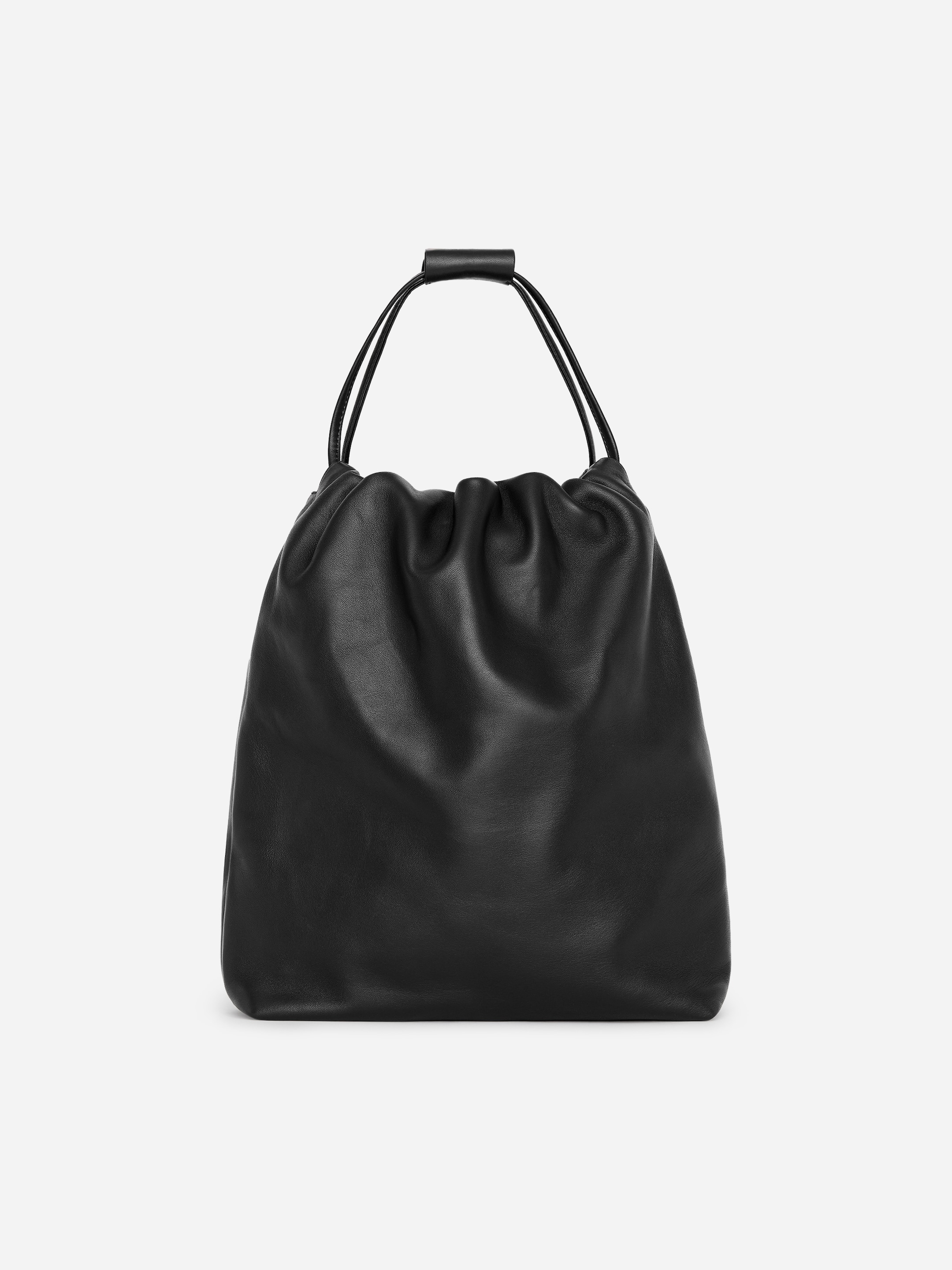Gathered leather shopper-Black-21361
