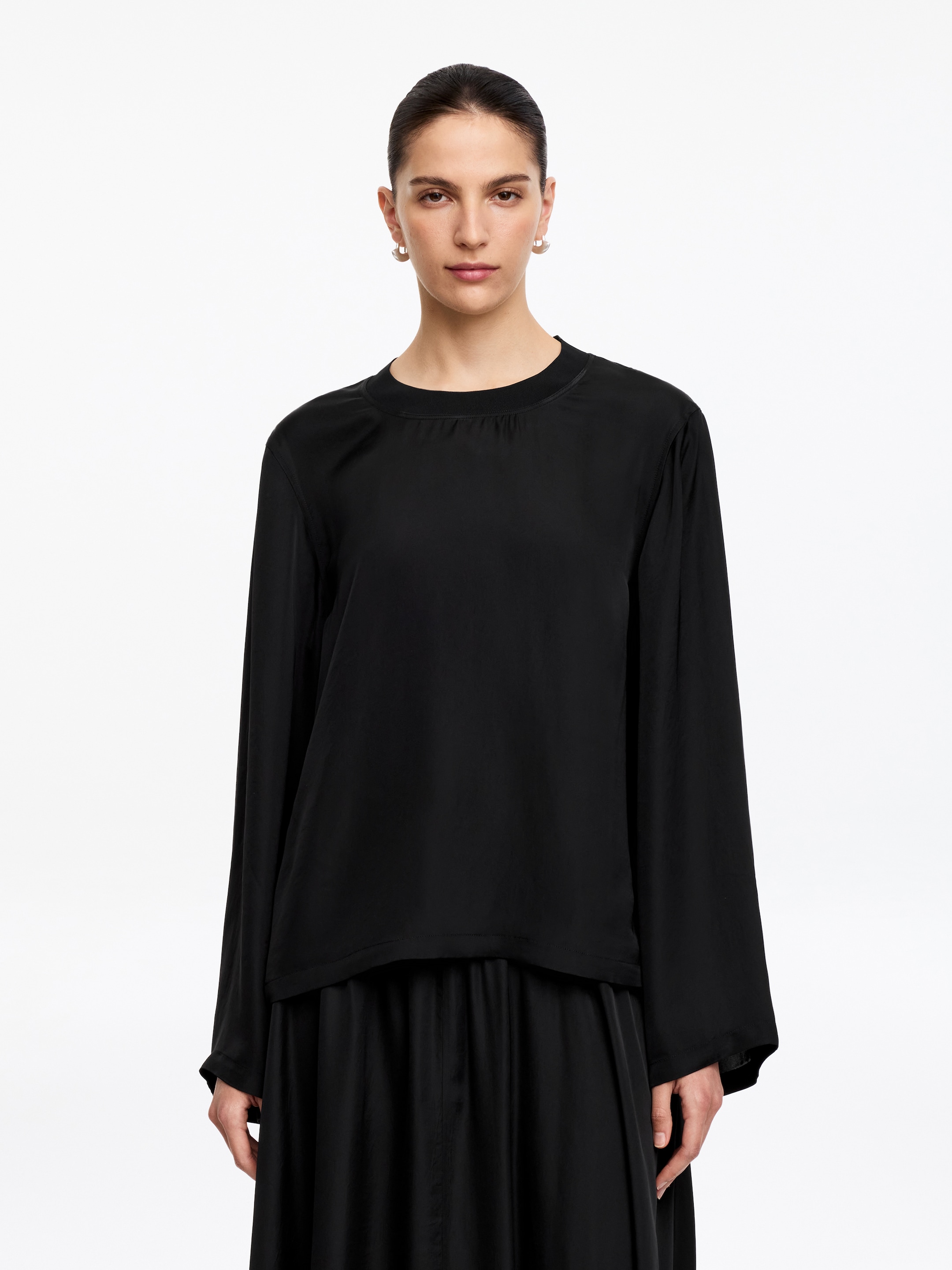 Top in raso a maniche lunghe-Black-19605