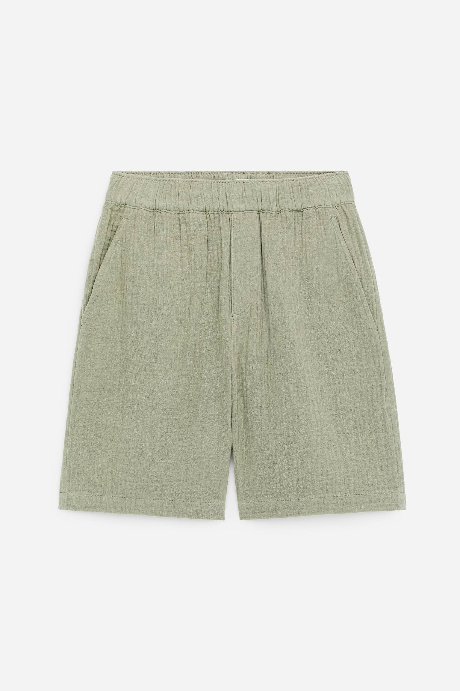 Short en mousseline de coton - Vert kaki