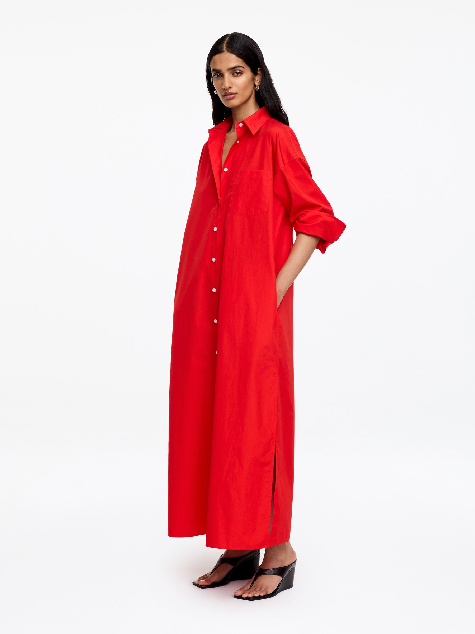 Robe-chemise en coton - Rouge - Regular fit - Femme - StillMedia/Lookbook - 2