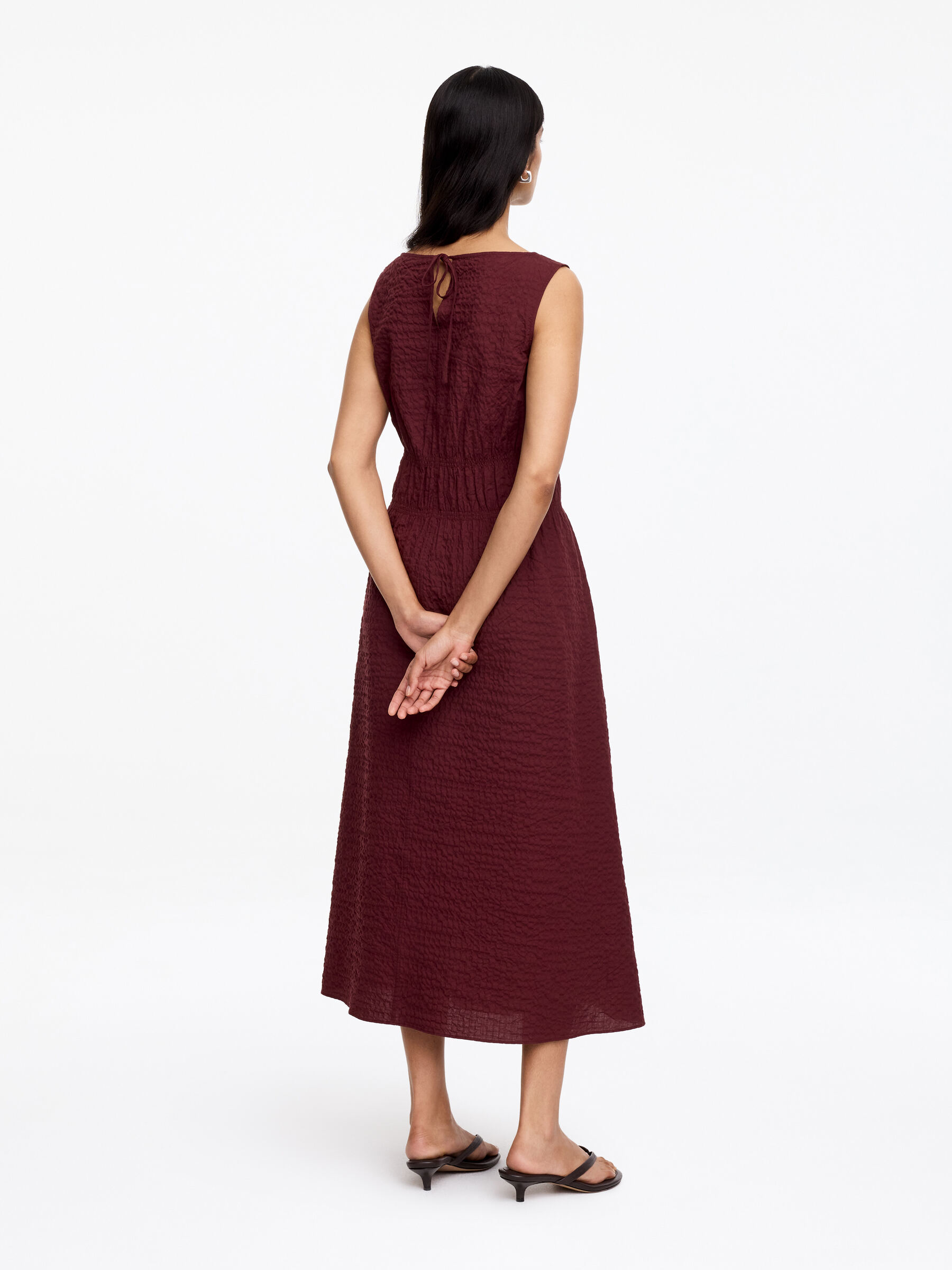 Robe en seersucker - Bordeaux - Slim fit - Femme - StillMedia/Lookbook - 2