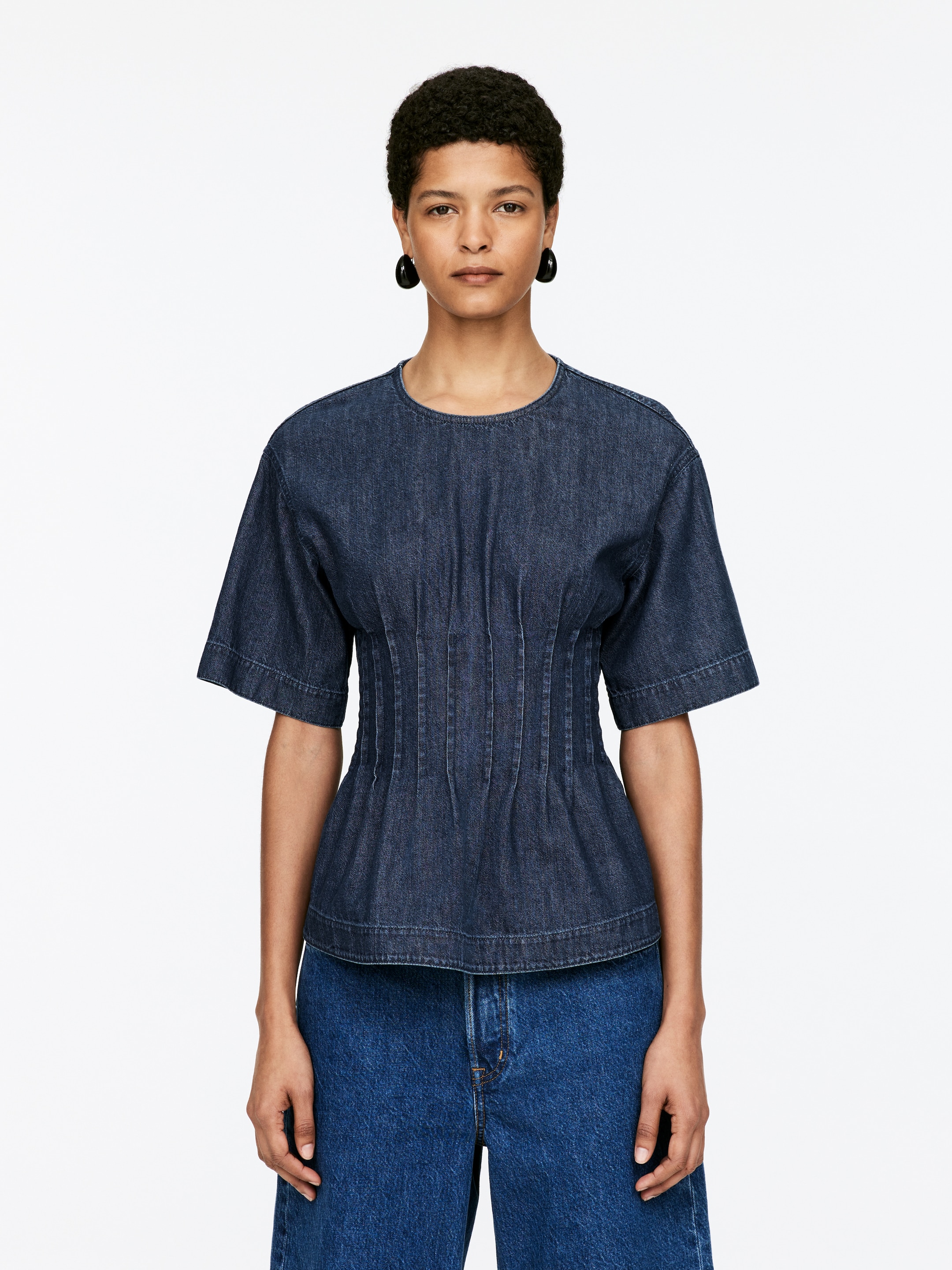 Ingrandisci l'immagine: Pleated Denim Top - Dark Blue - DONNA | H&M CH 1