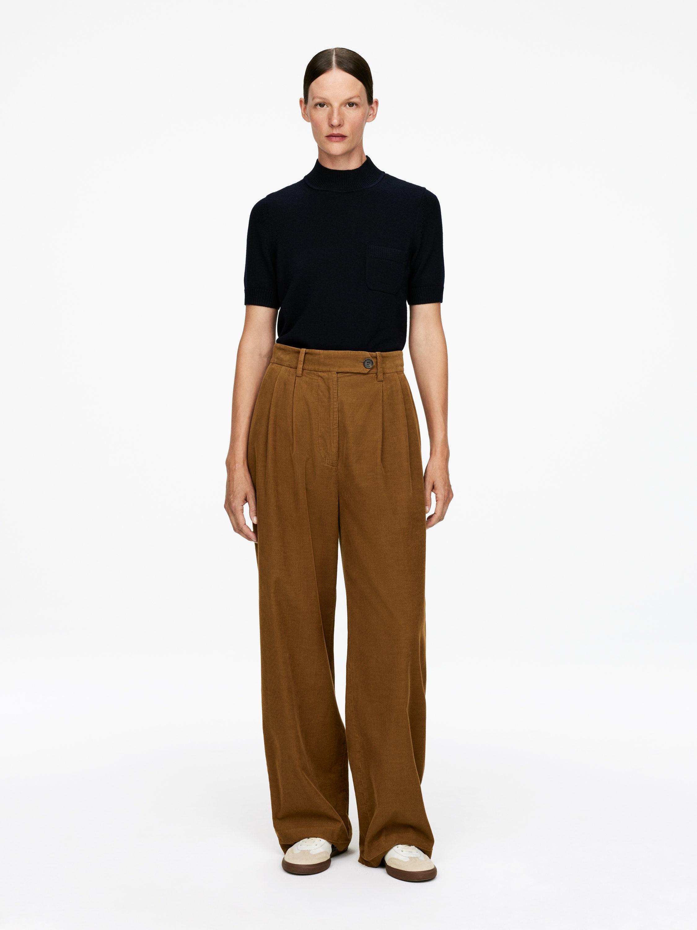 High-Waist Corduroy Trousers-#785F3A-16149