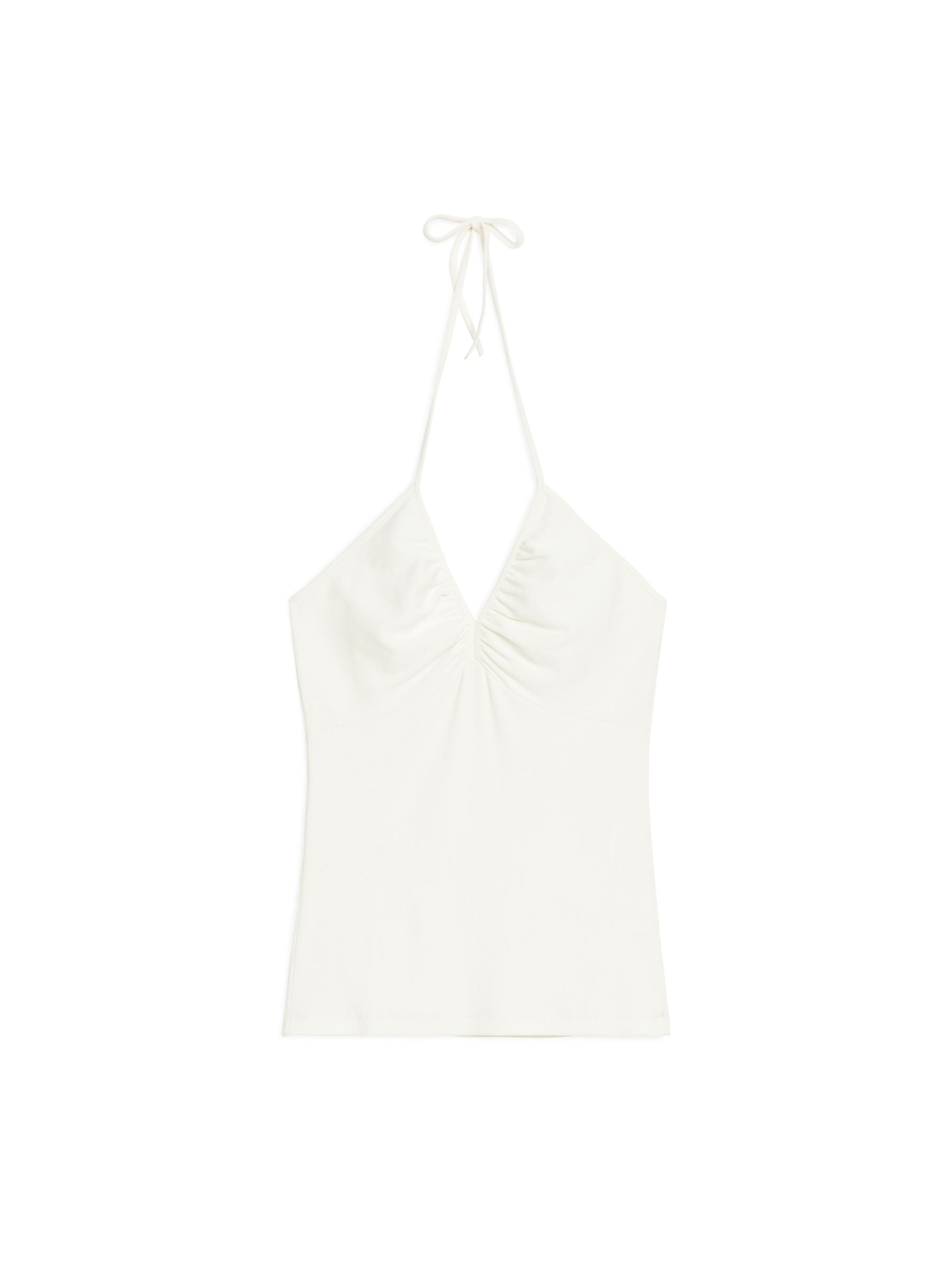 Top de canalé de cuello halter - Blanco roto - Corte ajustado - Women - StillMedia/DescriptiveStillLife - 1