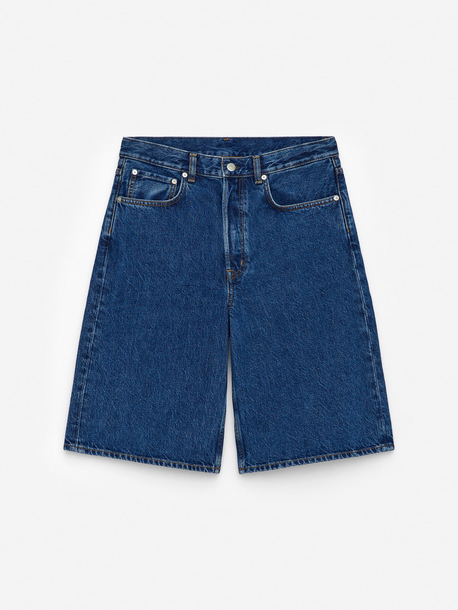 Long Denim Shorts - Bleu foncé/Blanc/Beige - 2