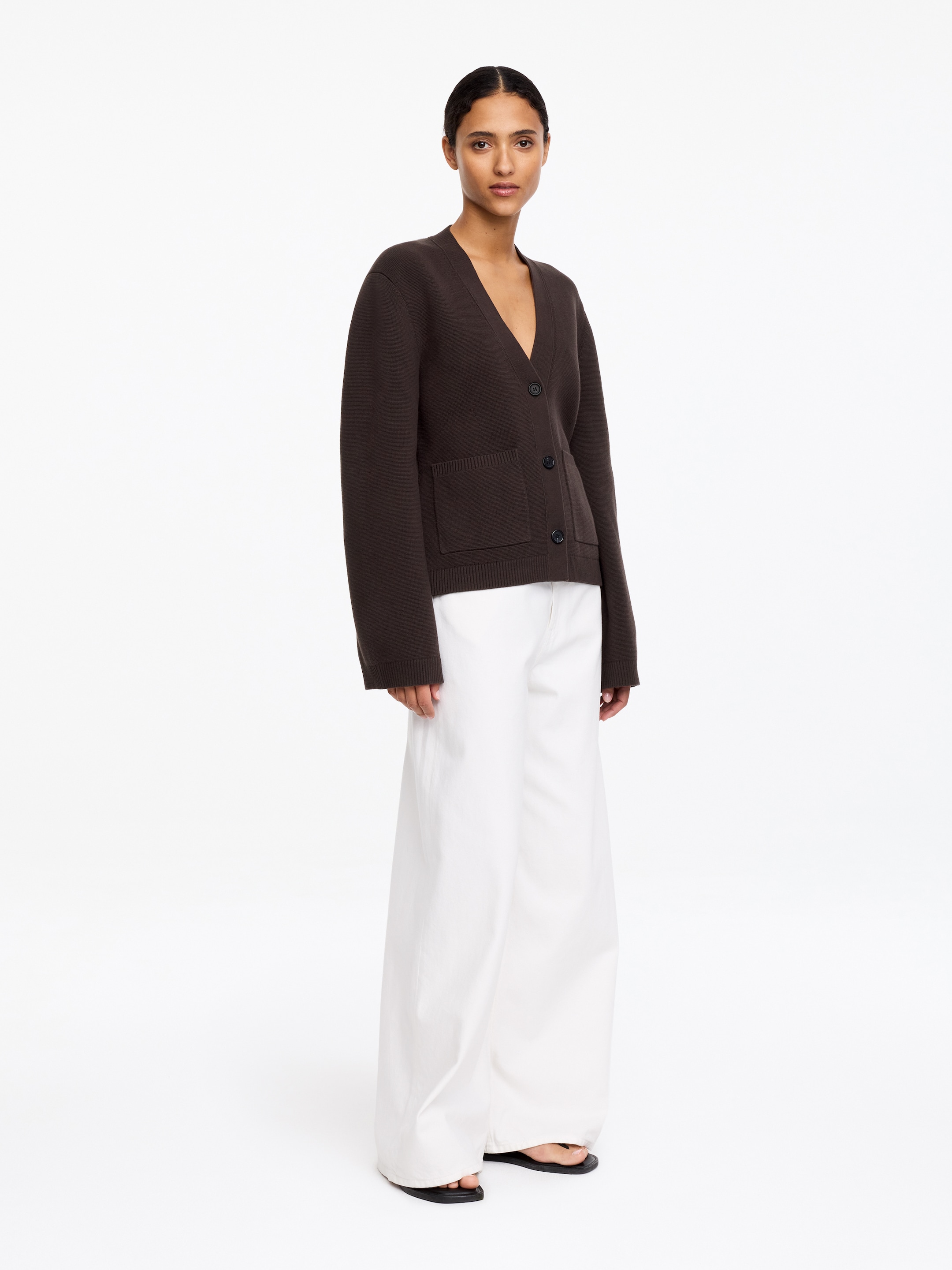 Cotton Cardigan - Dark Brown - Loose fit - Women - StillMedia/Lookbook - 11