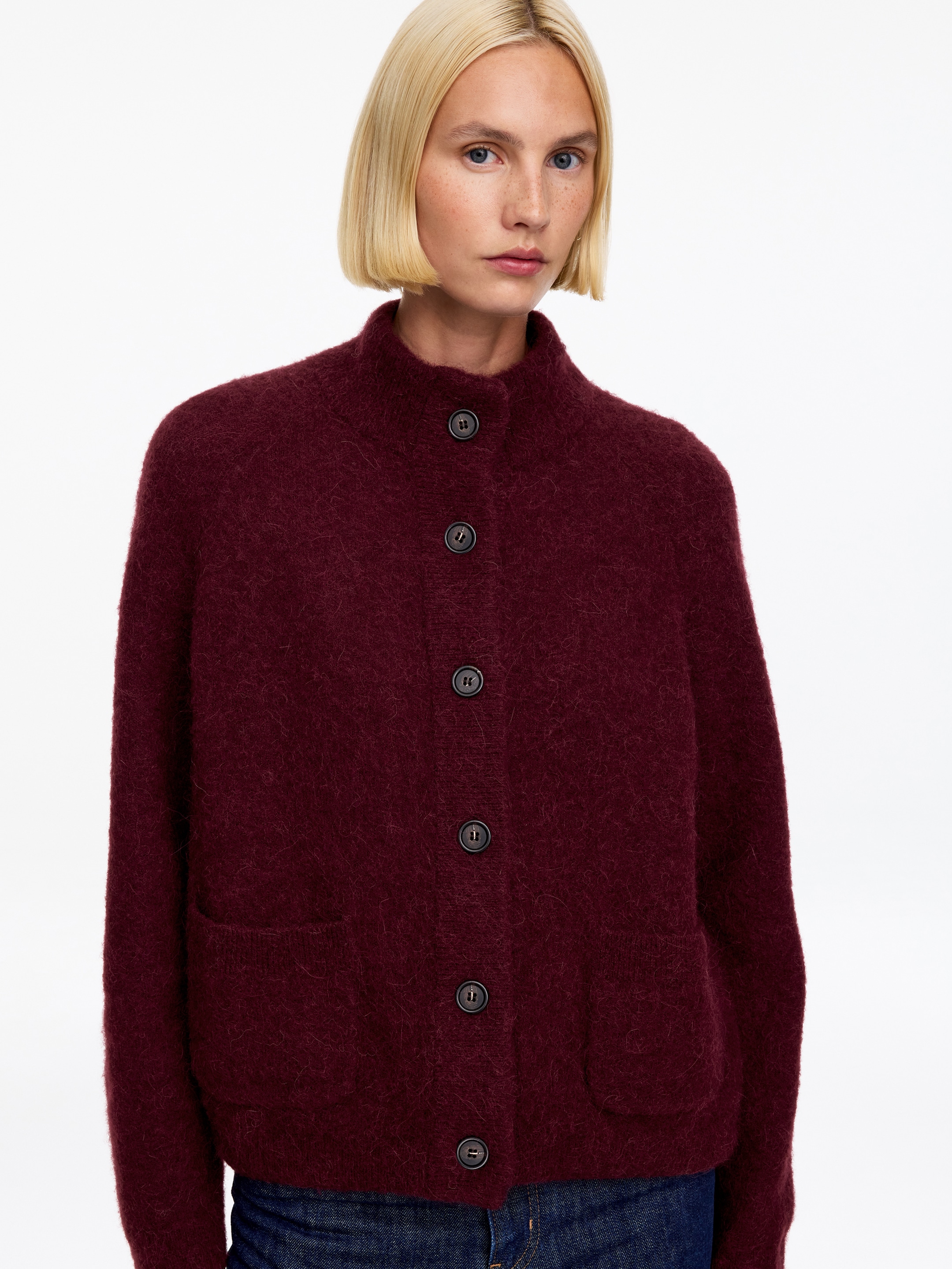 Alpaca-Wool Blend Cardigan - Burgundy - Loose fit - women - StillMedia/Lookbook - 5