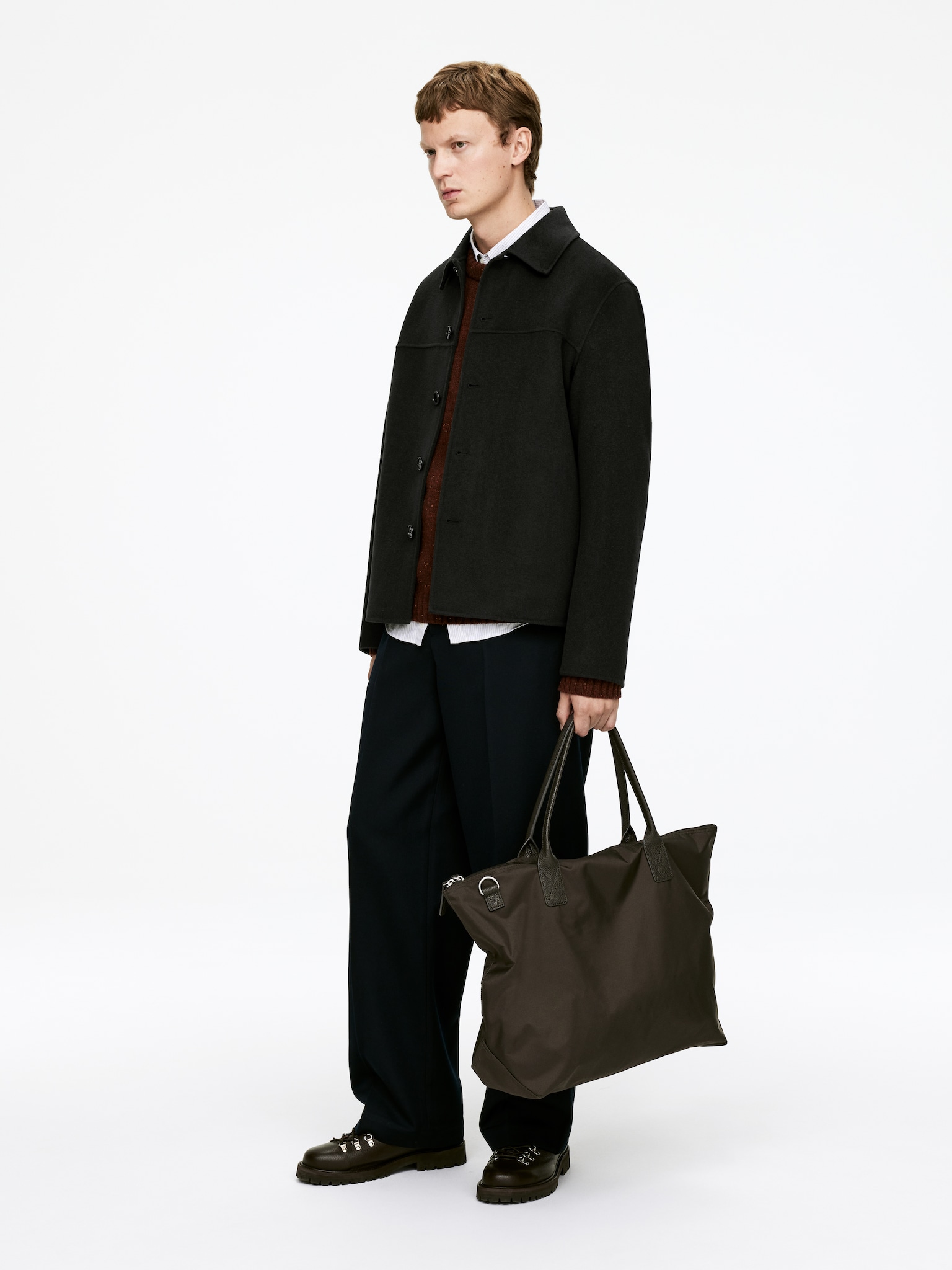 Dubbelvävd ulljacka - Off-black/Mörkblå/Mörkbeige - 6