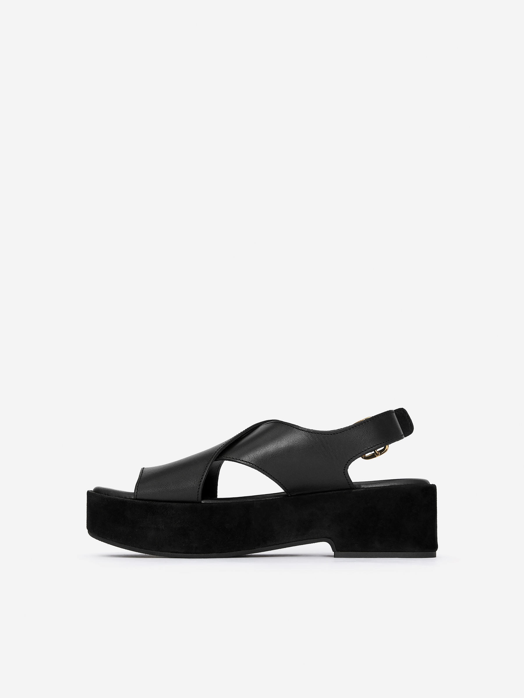 Sandales compensées en cuir - Noir - Femme - StillMedia/DescriptiveStillLife - 1