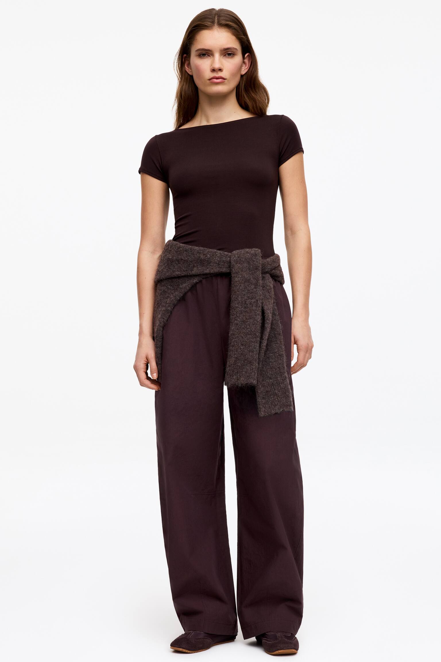 Bomullsbyxor med barrel leg - Mörkbrun/Mörkblå/Svart - 4