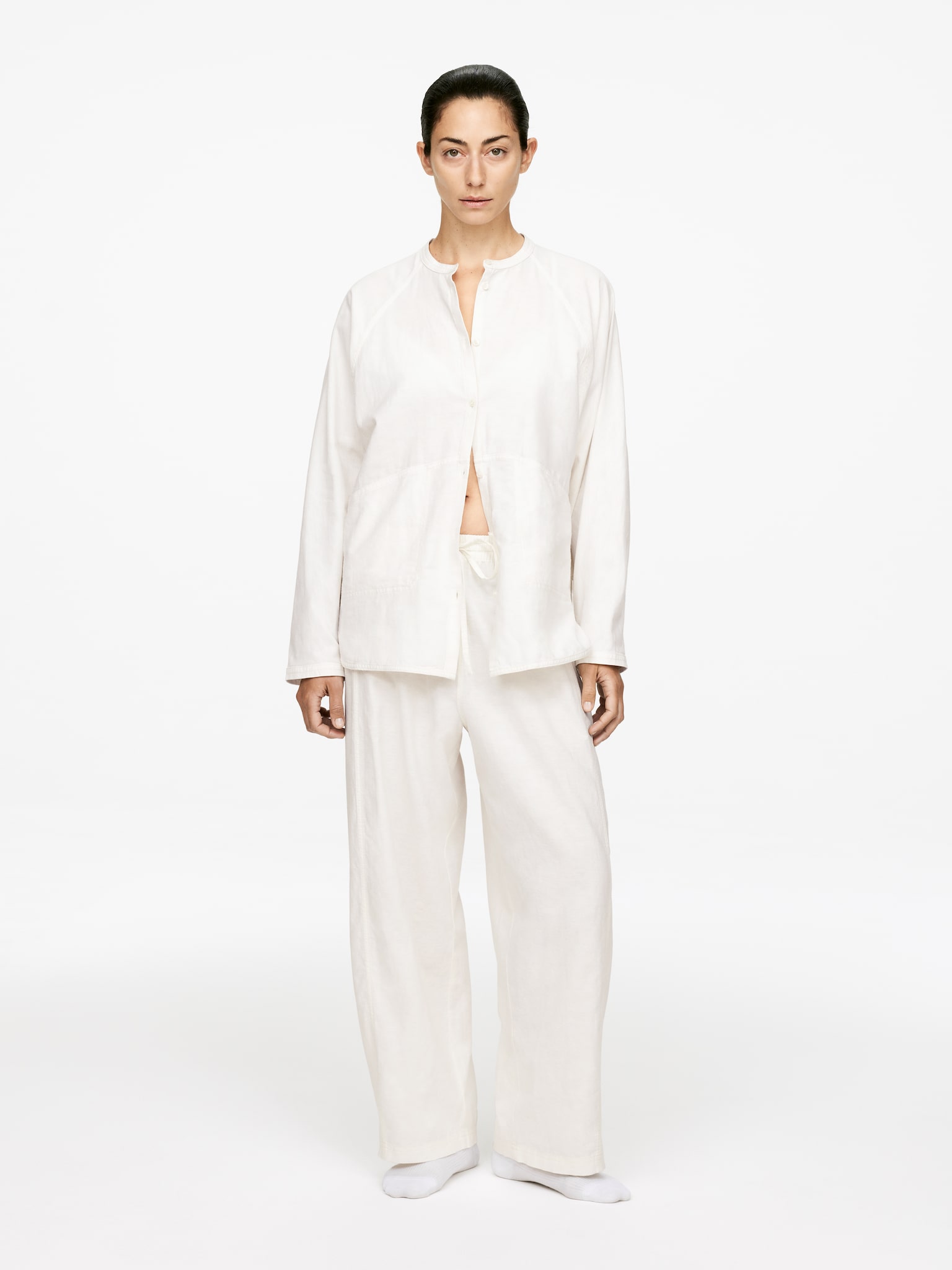 Pantalones de lino y algodón - Blanco