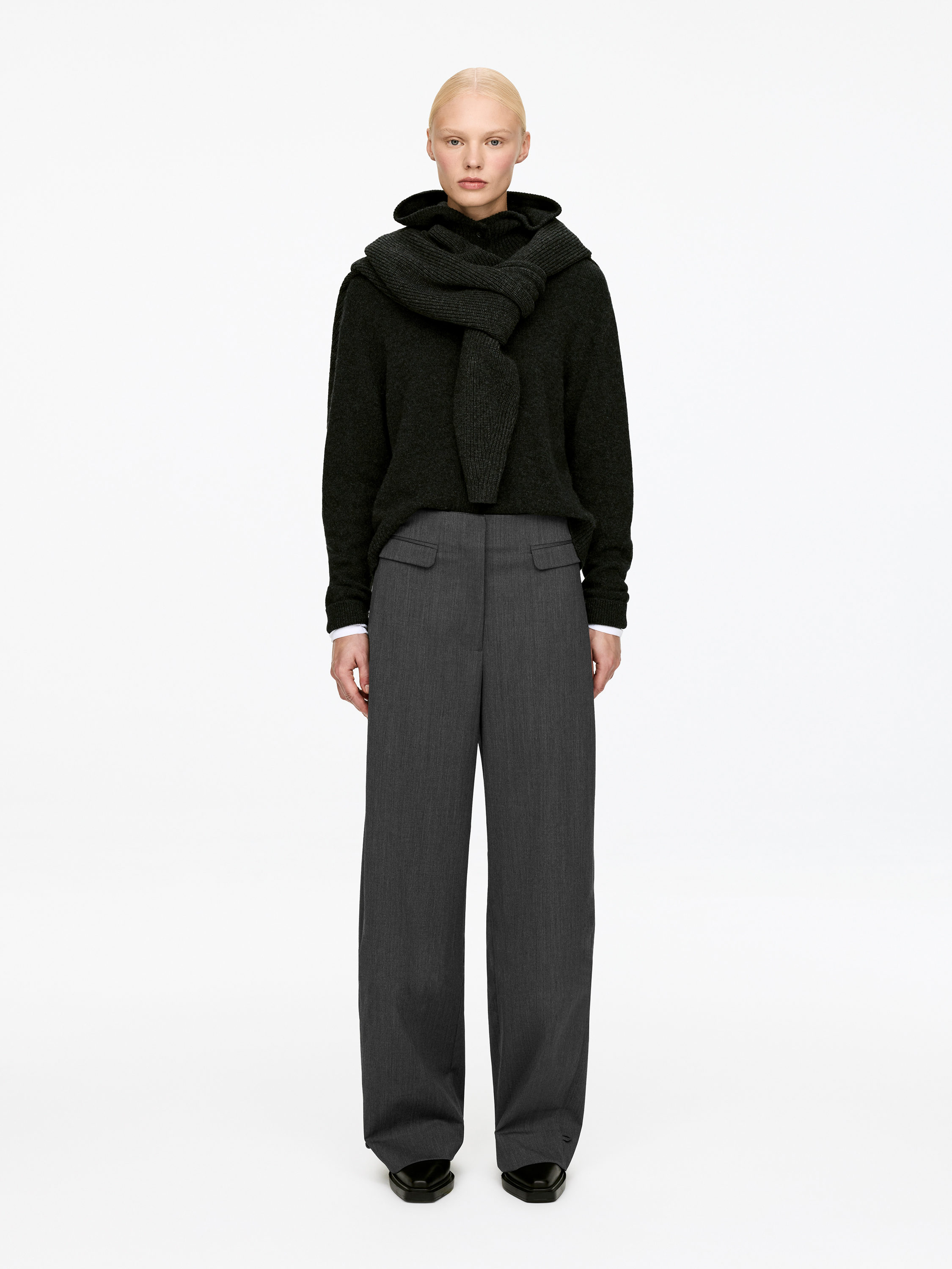 Tailored Wool-Blend Trousers-#828282-17293