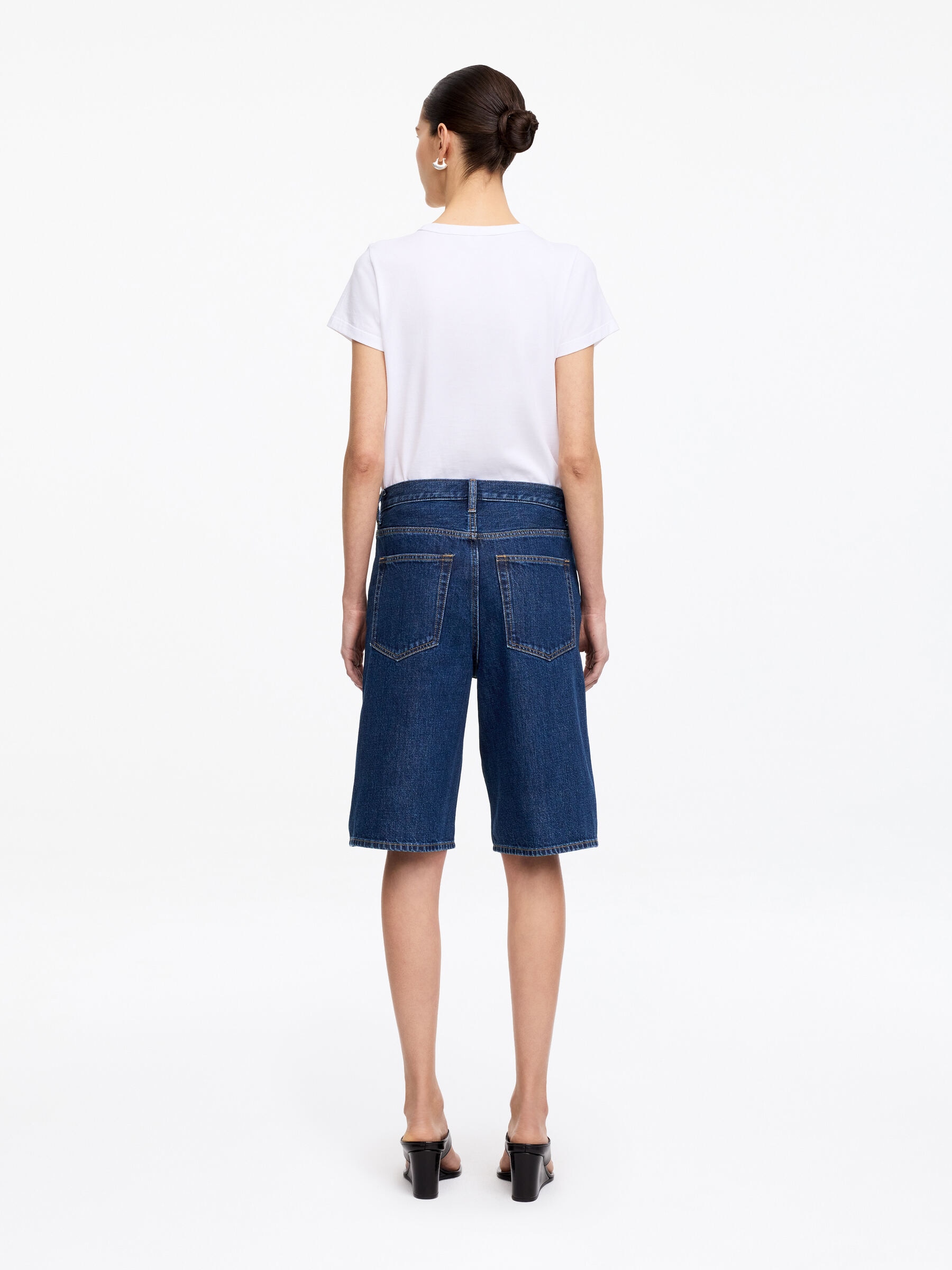 Long Denim Shorts - Dark Blue - Loose fit - Women - StillMedia/Lookbook - 2