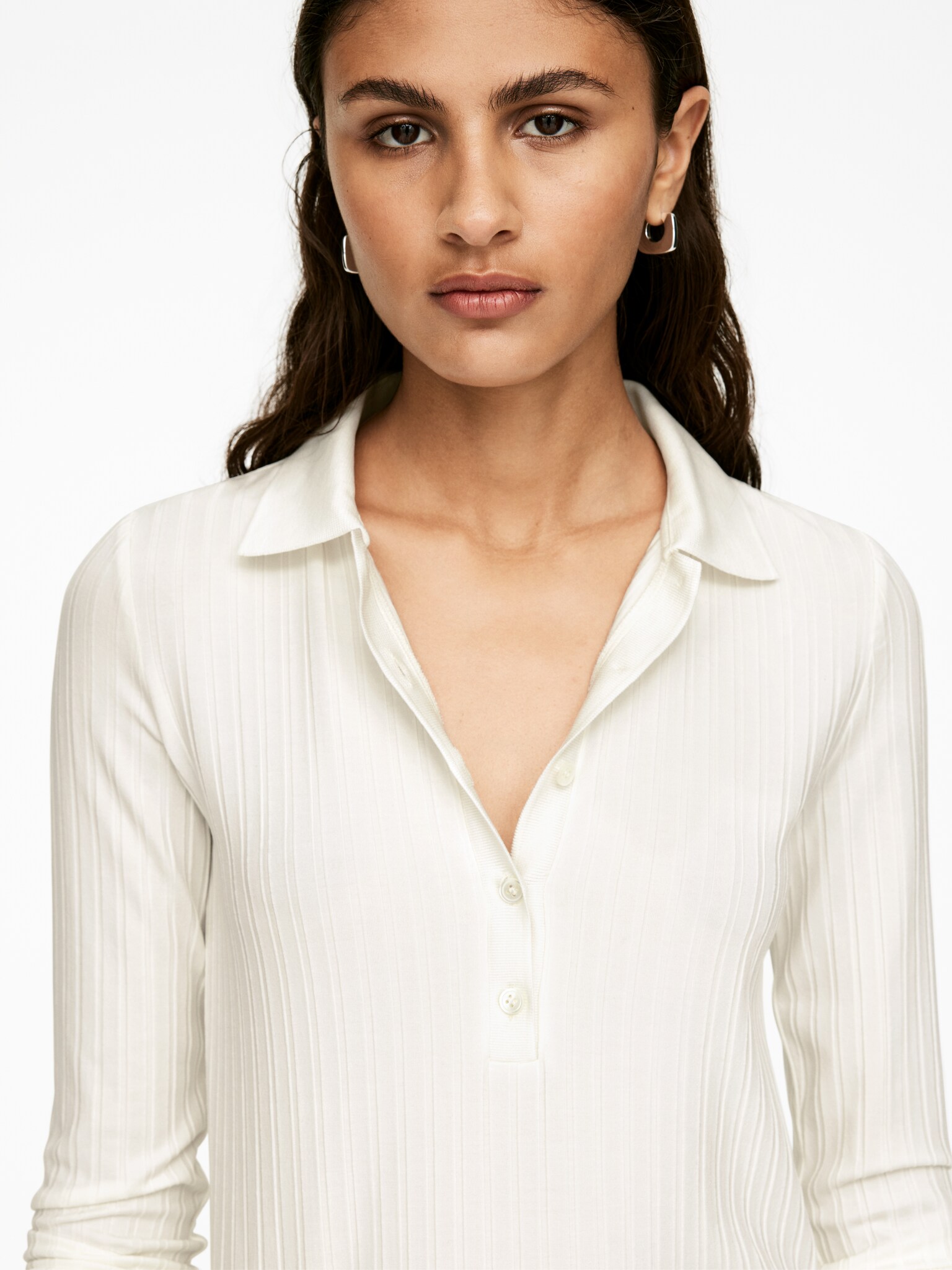 Wide-Rib Polo Shirt - White/Khaki Green - 4