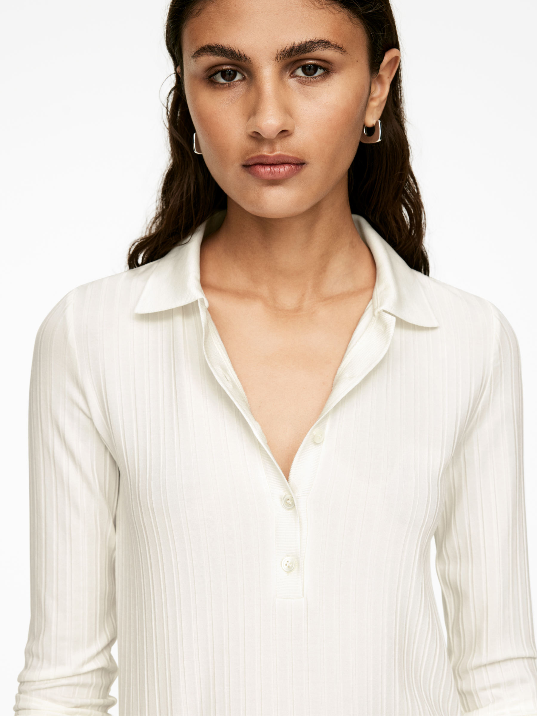 Pikétröja med bred ribbning - Vit - Slim fit - Women - StillMedia/Lookbook - 4