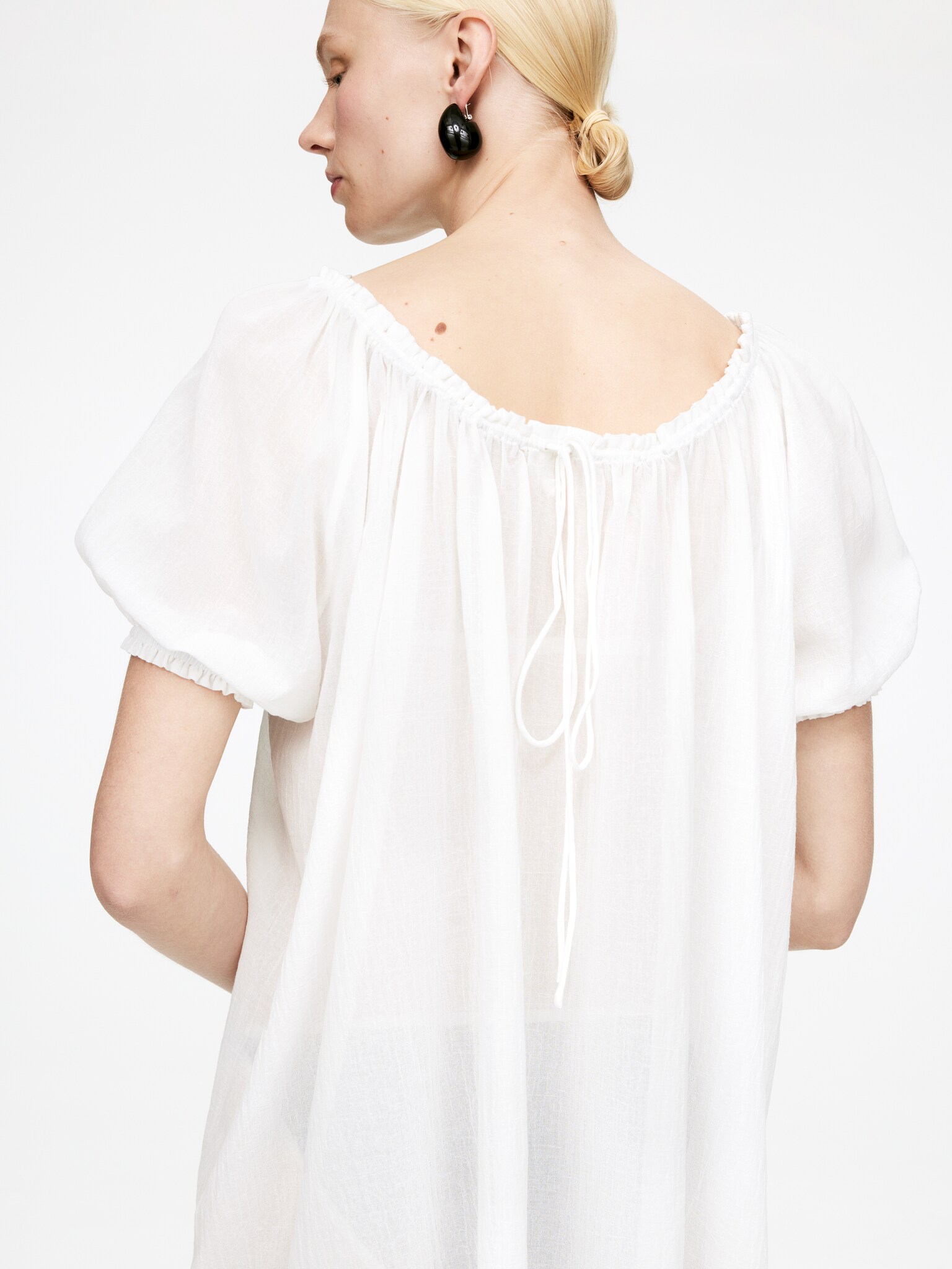 Robe de plage en voile de coton - Blanc cassé/Noir - 3