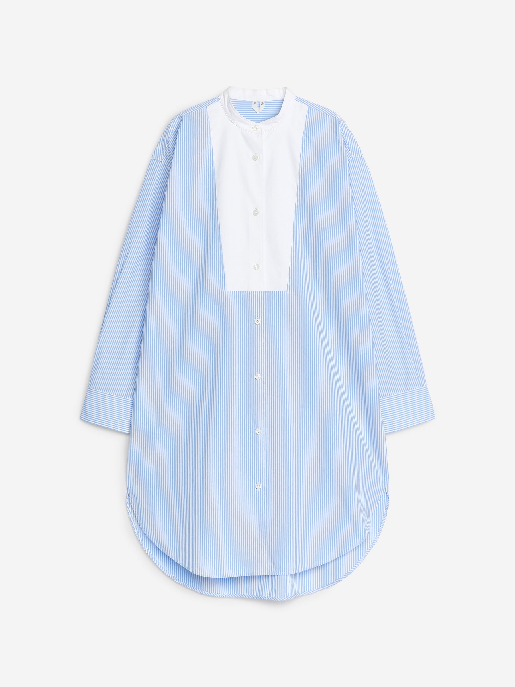 Robe en coton avec plastron-Bleu-7340