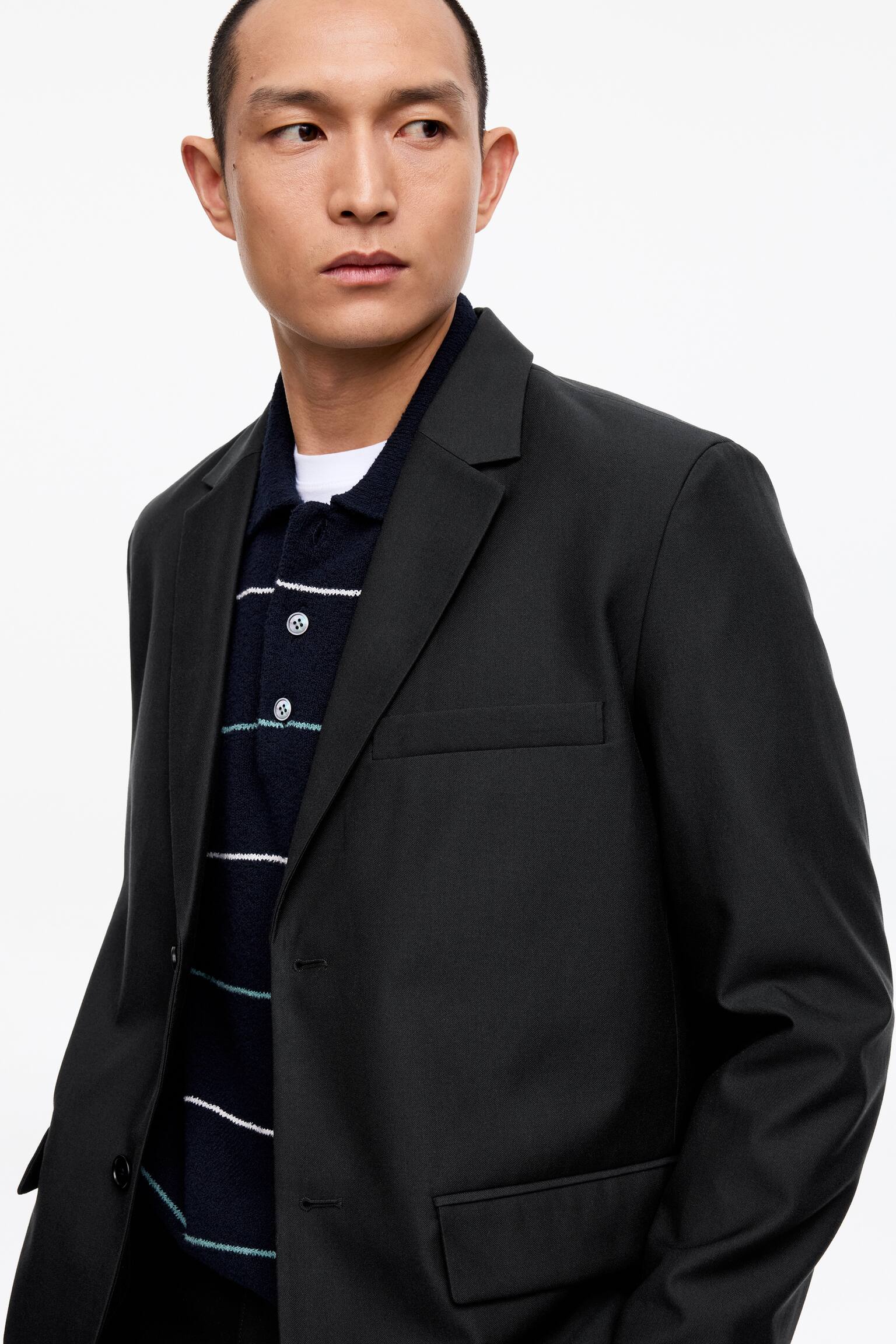 Sako z vlny a bavlny - Černá - 7