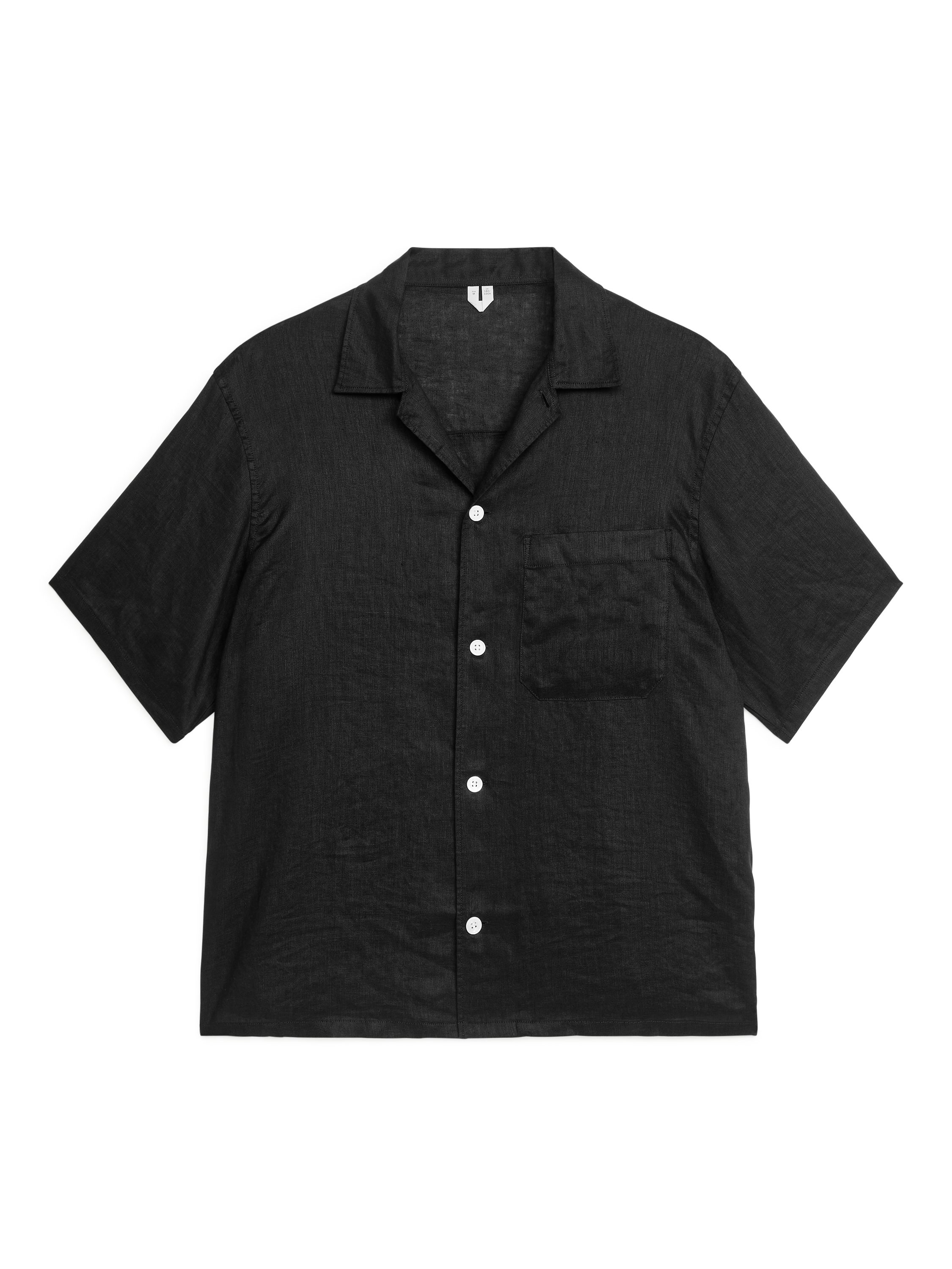Camicia bowling in lino - Nero
