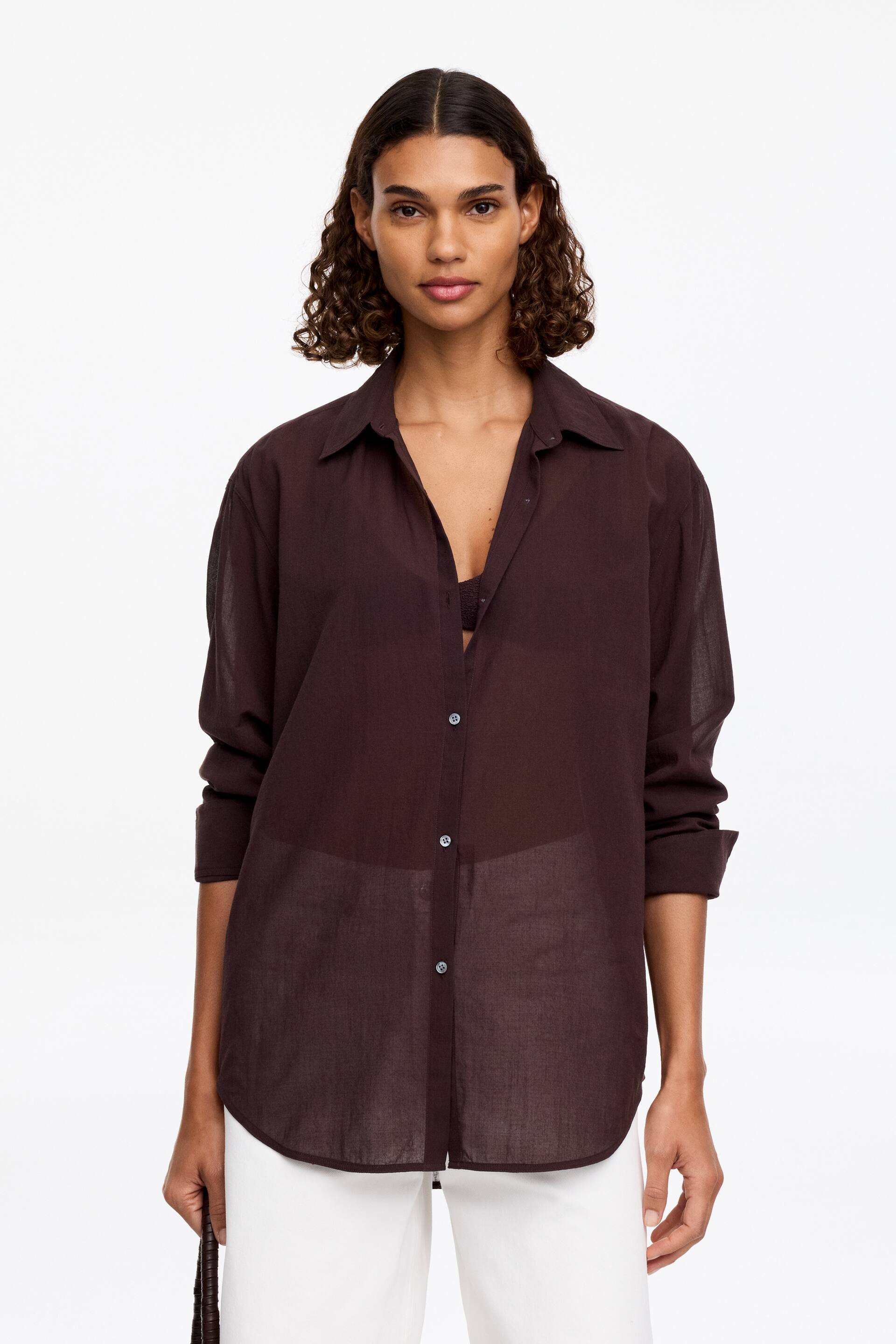 View larger image: Relaxed Crêpe Shirt - Brown - Ladies | H&M GB 1