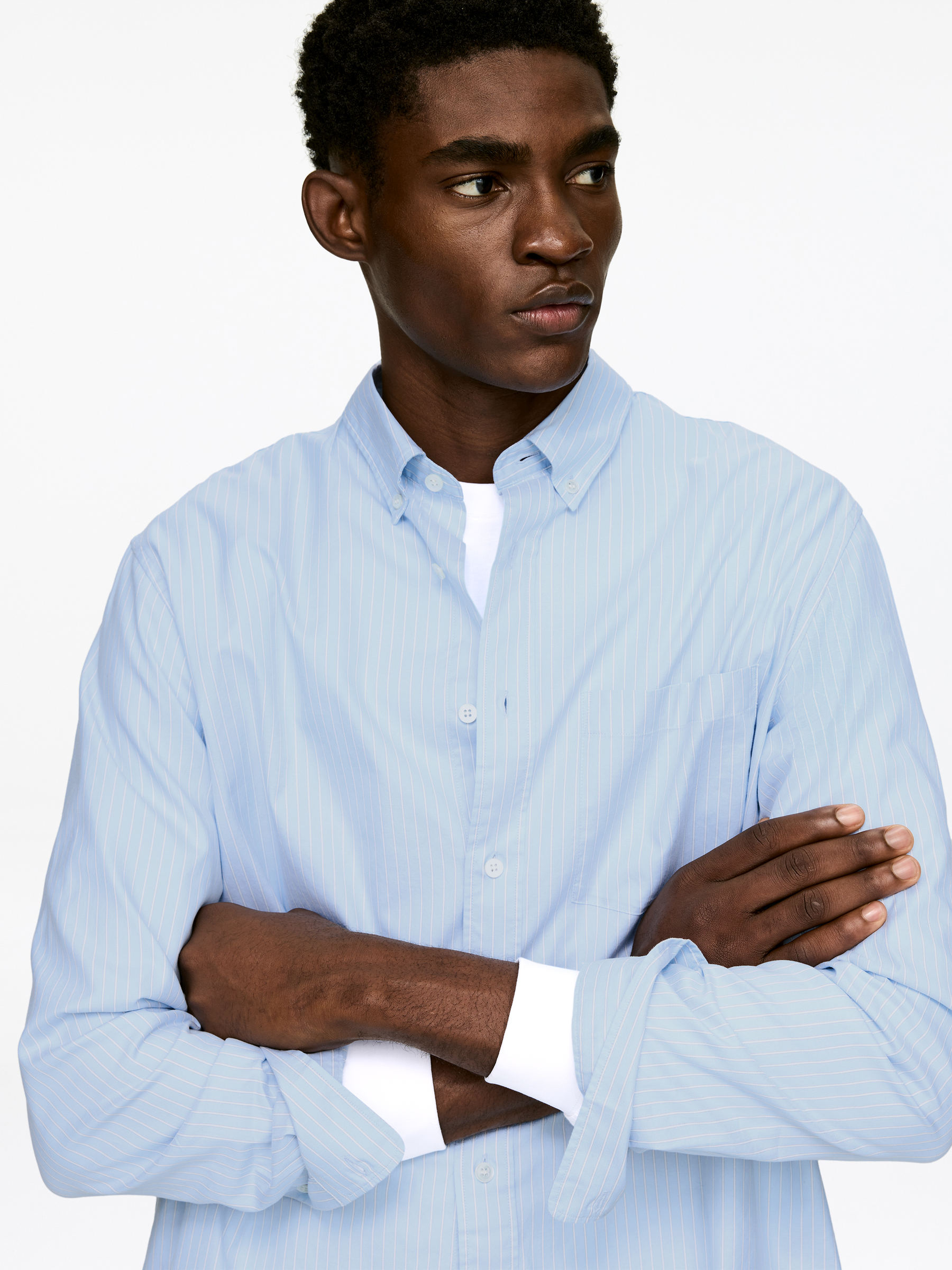 Relaxed Button-Down Shirt - Light Blue/Striped - Relaxed fit - Men - StillMedia/Lookbook - 8